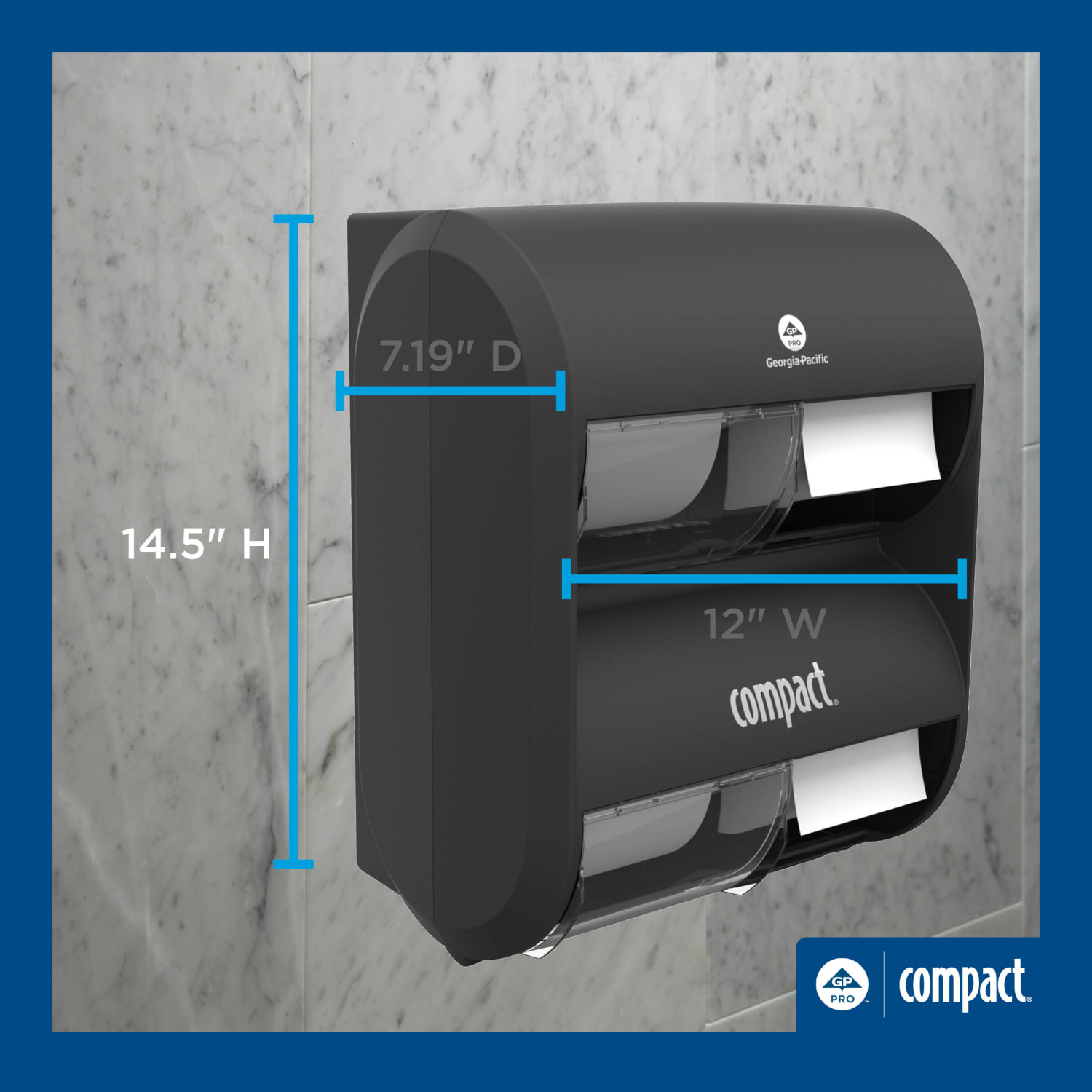 Compact Quad Plus by GP PRO 4-Roll Coreless High-Capacity Toilet Paper Dispenser, Black - Image 5