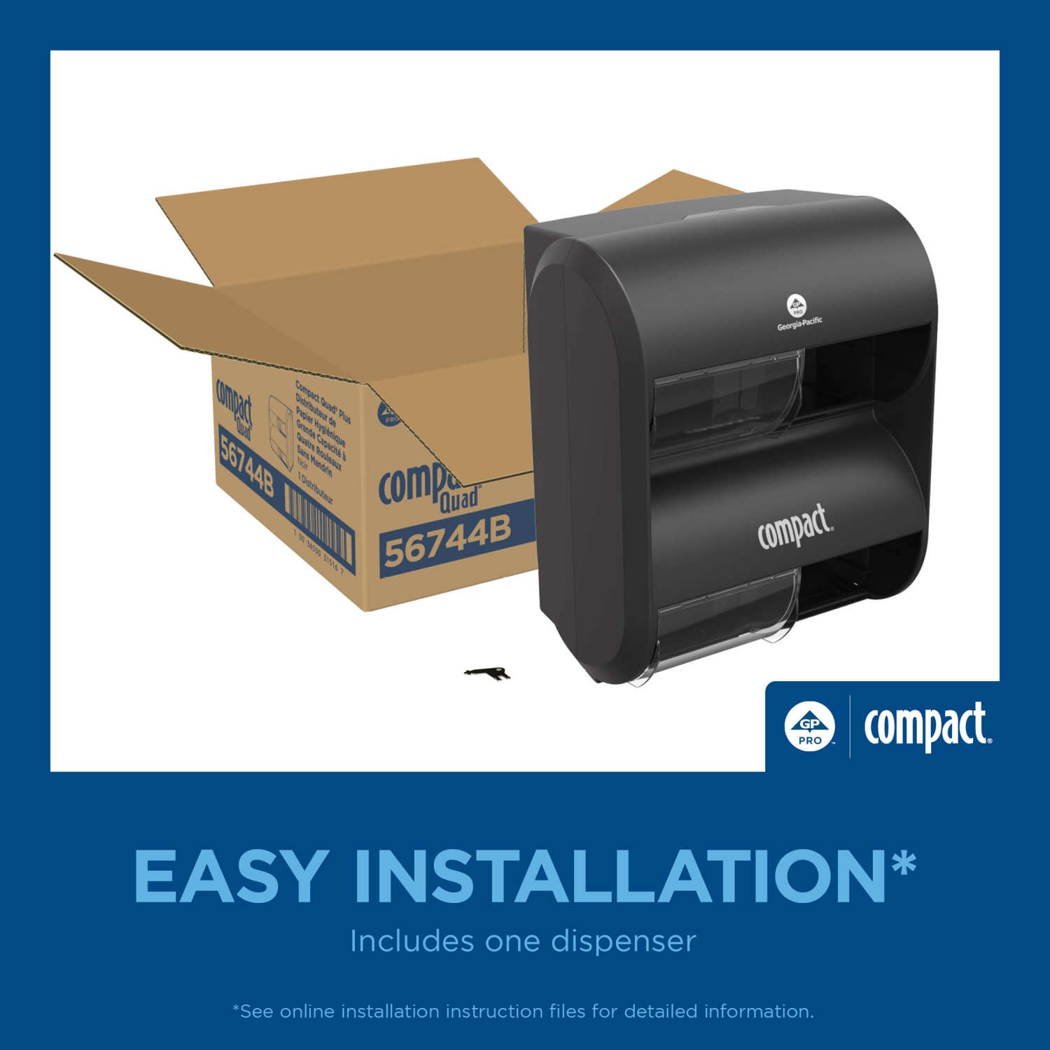 Compact Quad Plus by GP PRO 4-Roll Coreless High-Capacity Toilet Paper Dispenser, Black - Image 6