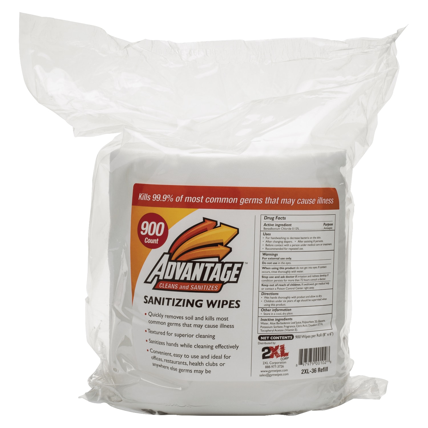 Advantage 2XL Sanitizing Wipes, Unscented, Pack Of 900 Wipes
