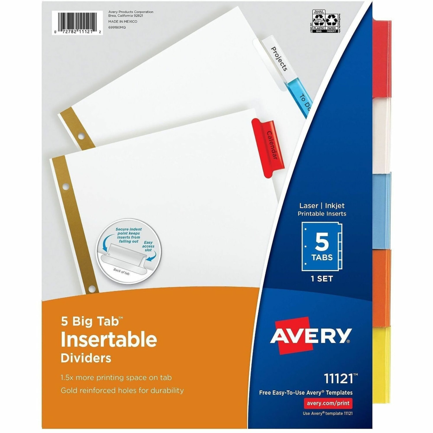 Avery Big Tab Insertable Dividers Gold Reinforced Edge, White/Multicolor, 5-Tab