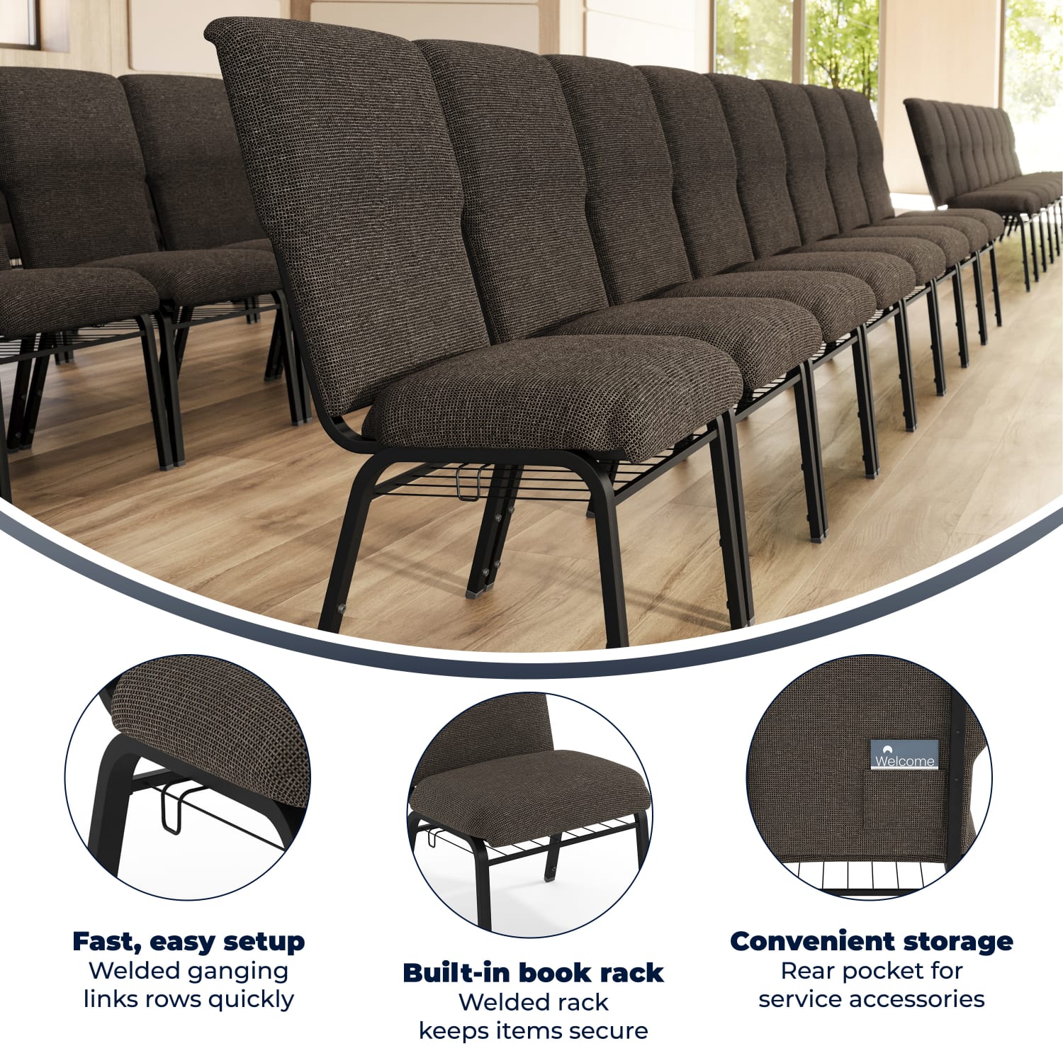 Flash Furniture Advantage Discount Church Chair, Fossil/Black - Image 4