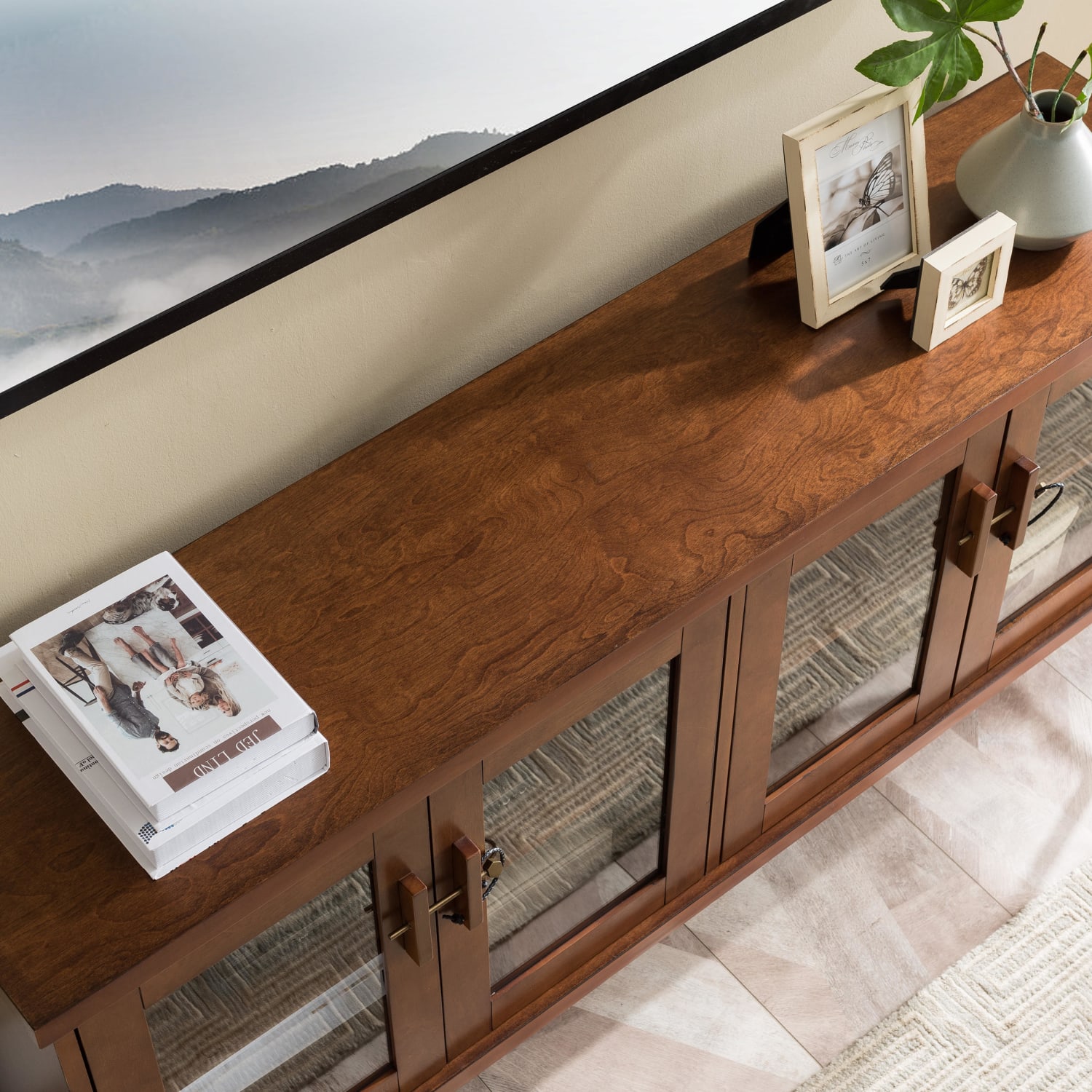 SEI Furniture Chalford TV Console Table, 29inH x 60inW x 15-1/4inD, Whiskey Maple/Aged Black - Image 5