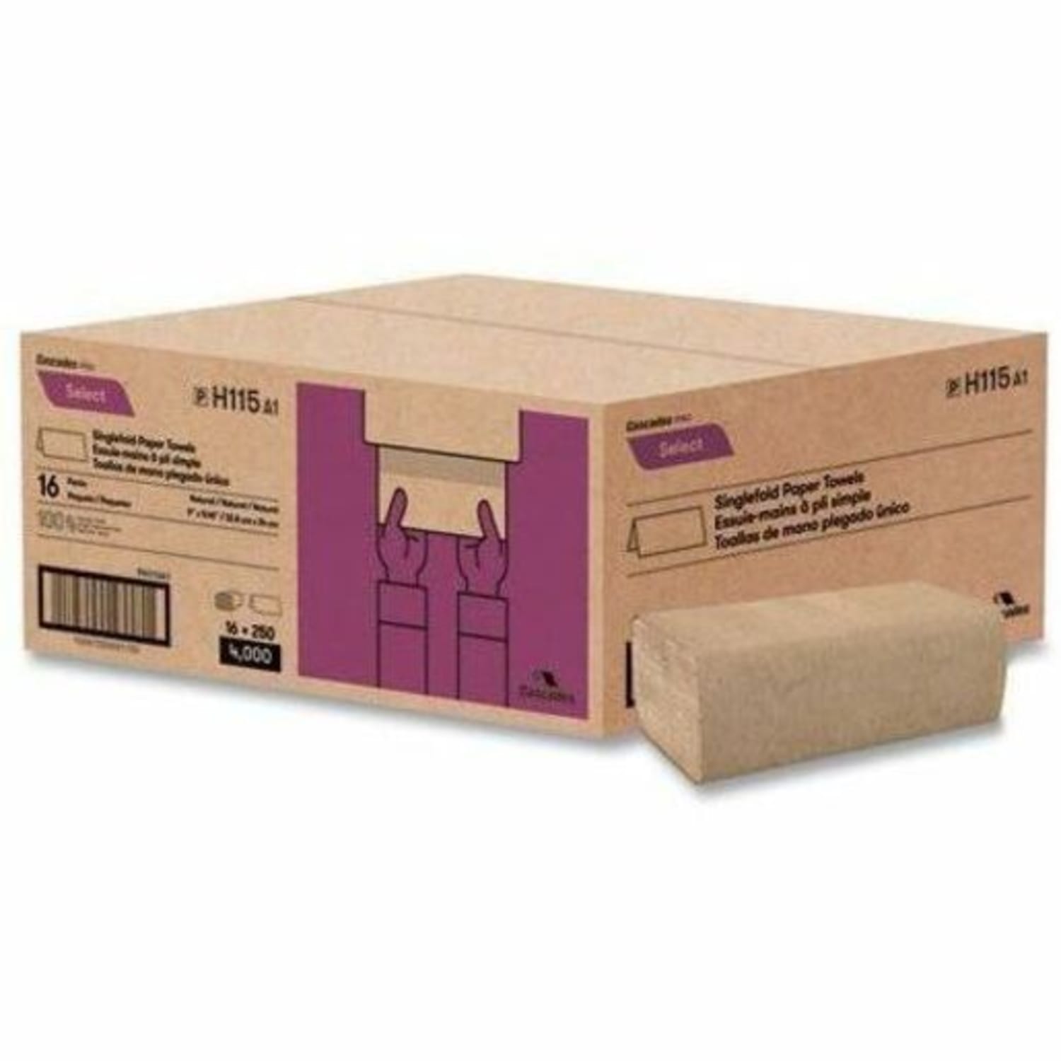 Cascades PRO Singlefold Paper Towel, 9 x 9.45 in - 1 Ply - Single Fold - 9.10in Width x 10.20in Length - Natural - Fiber - 250/Pack - 16 / Carton - Image 4
