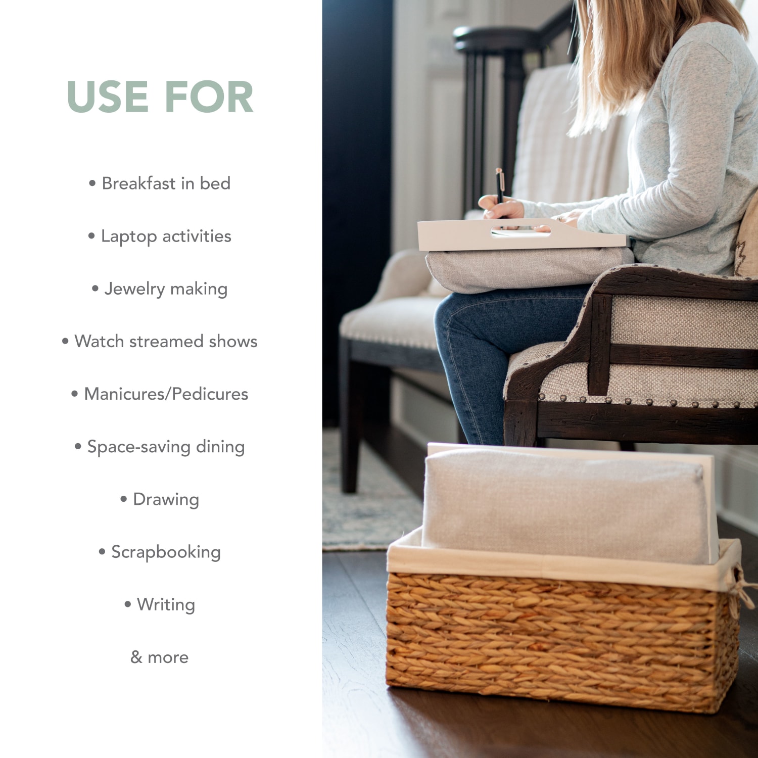Rossie Home Lap Tray With Pillow Basket Set, 4-1/8inH x 17-1/2inW x 4-1/8inD, Soft White, Set Of 2 Lap Trays - Image 5