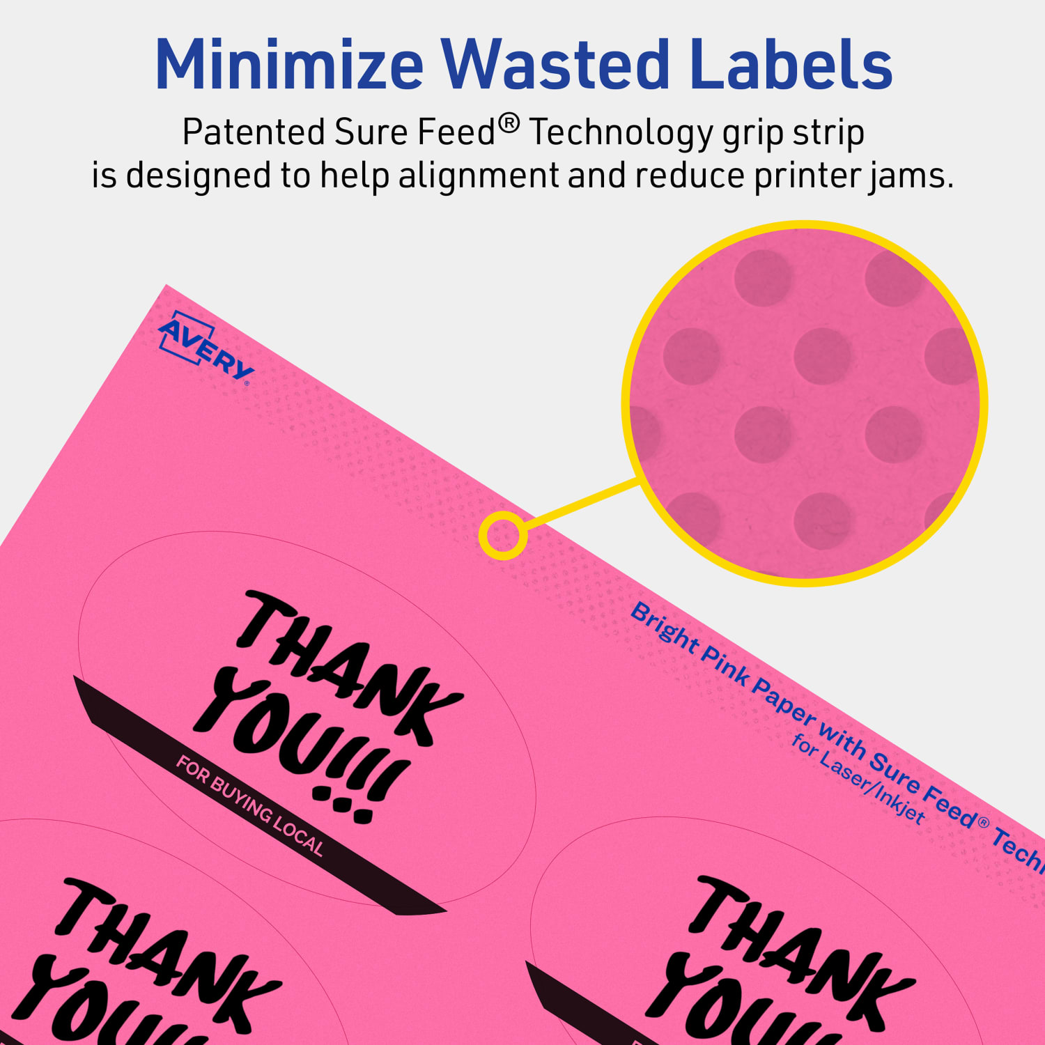 Avery Print-To-The-Edge Labels With Sure Feed Technology And Easy Peel, 94056-BPP80, Oval, 2in x 3-1/3in, Matte Bright Pink, Pack of 640 - Image 5
