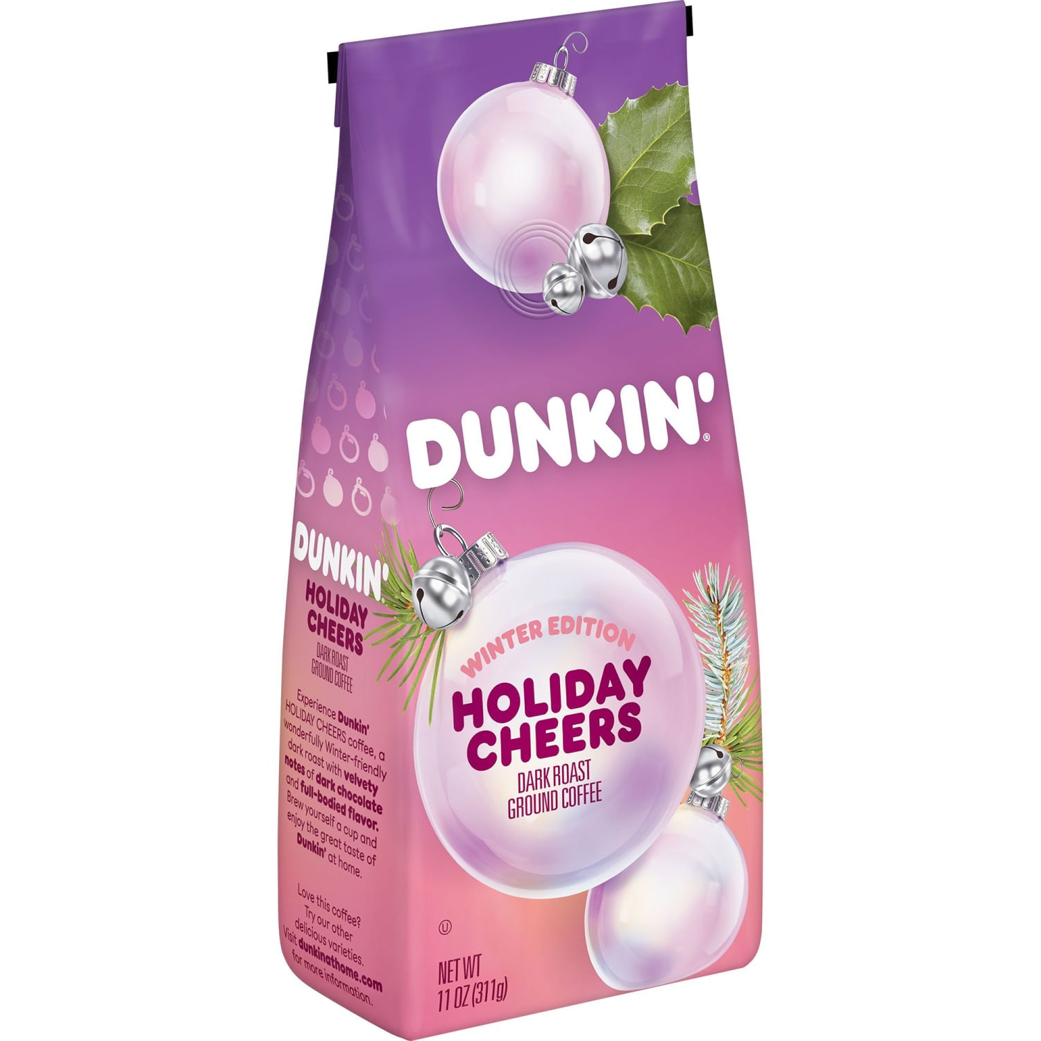 Dunkin Donuts Holiday Cheer Ground Coffee, Dark Roast, Chocolate, 11 Oz Bag - Image 3