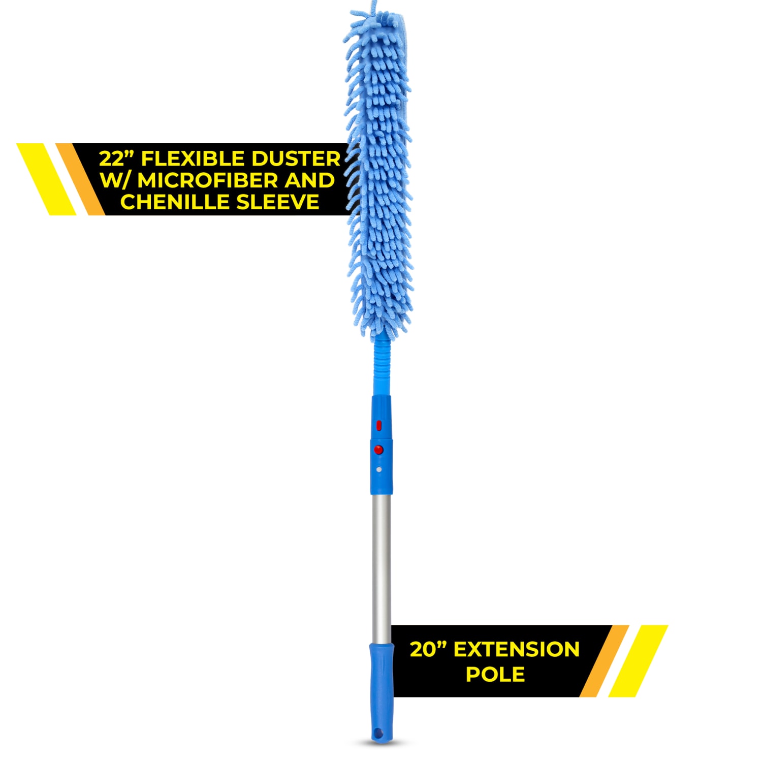 Gritt Commercial 22in Flexible Wand Dusters With Microfiber/Chenille Sleeve And 20in Pole, Blue, Pack Of 3 Dusters - Image 3