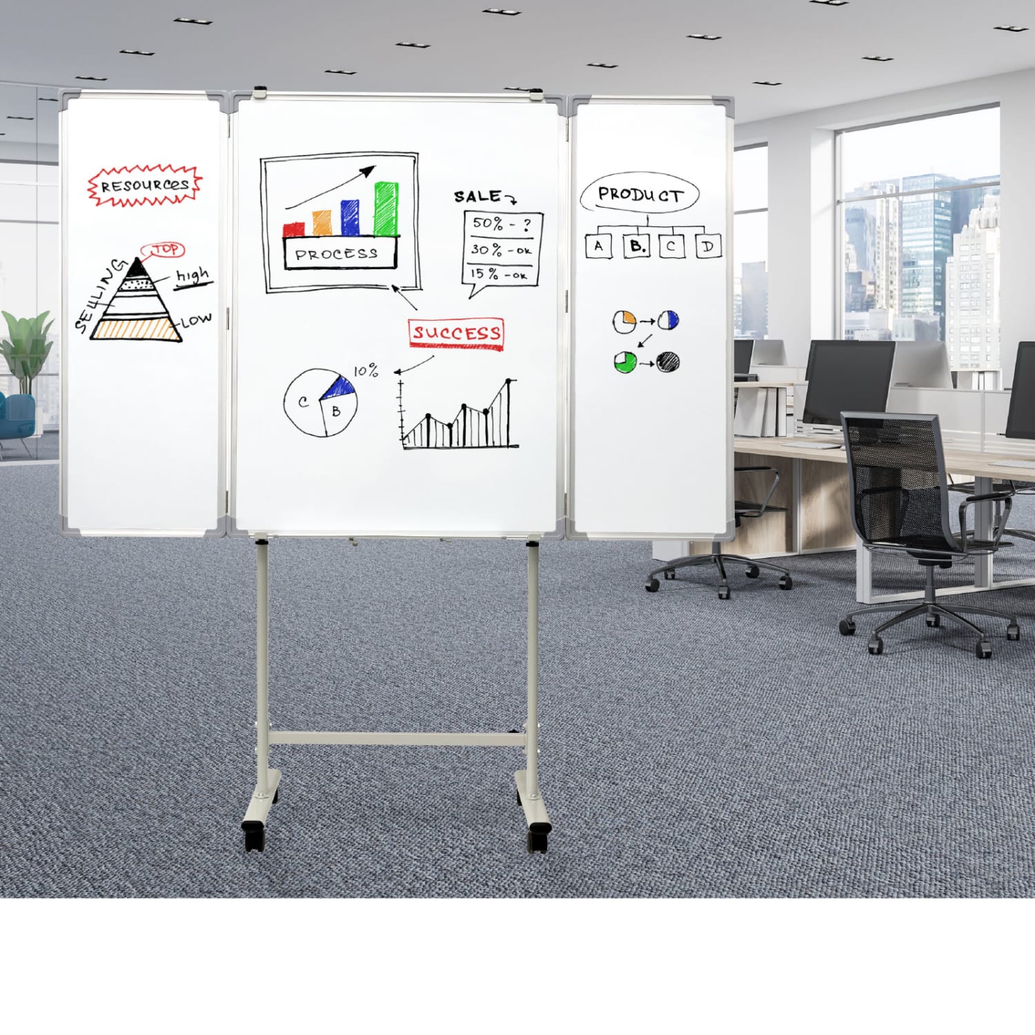 Excello Global Products Magnetic Dry-Erase Mobile Folding Whiteboard, 40in x 60in, Silver Aluminum Frame - Image 3