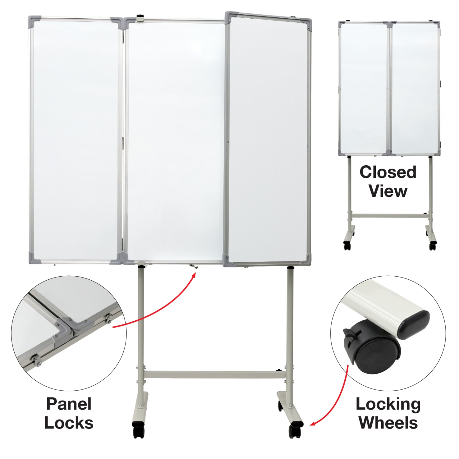 Excello Global Products Magnetic Dry-Erase Mobile Folding Whiteboard, 40in x 60in, Silver Aluminum Frame - Image 5
