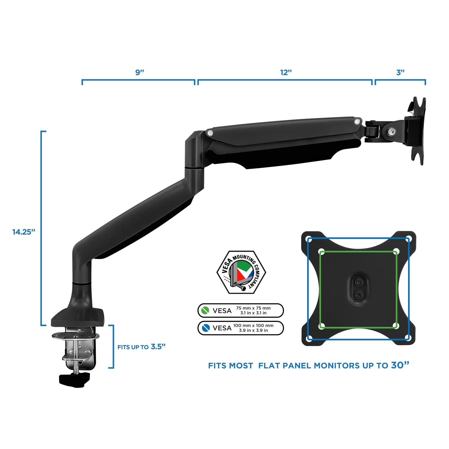 Mount-It! MI-1771B Single Monitor Desk Arm Mount, 19inH x 12inW x 4inD, Black - Image 4