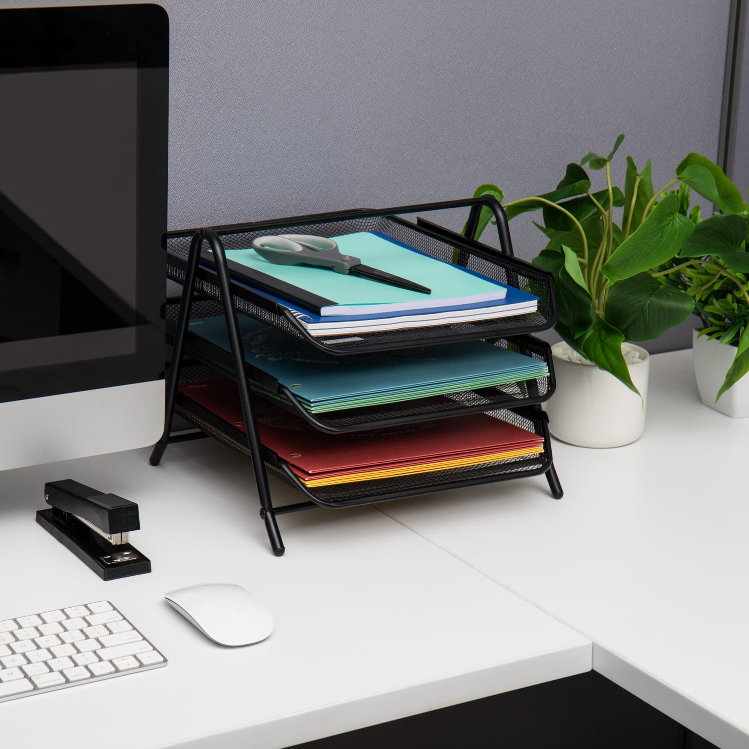 Mind Reader 3-Tier Paper Tray Desktop Organizer, File Storage, 10inH x 13-3/4inW x 11-1/2inL, Black, Set of 2 Trays - Image 3