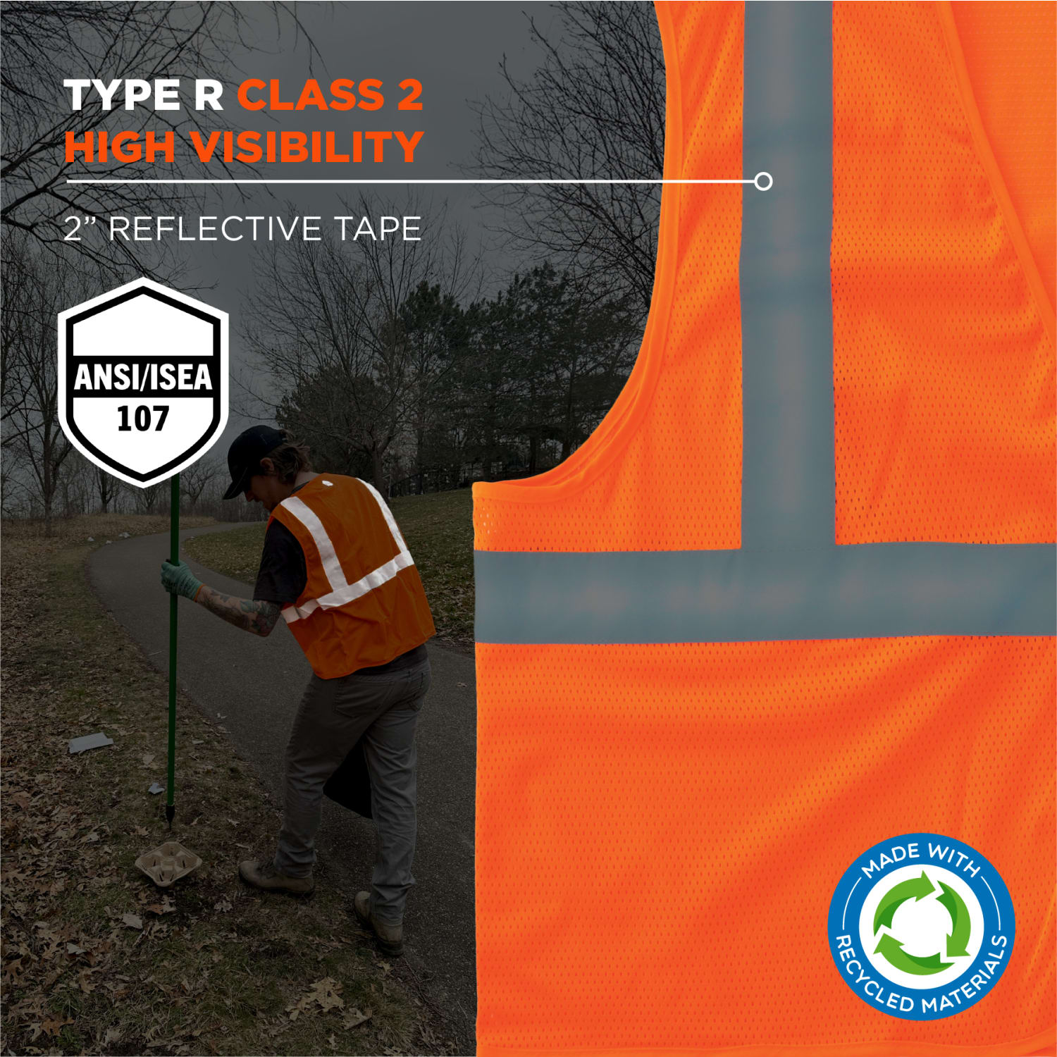 Ergodyne GloWear 8205HL-ECO Polyester Hi-Vis Vest, 2XL/3XL, 100% Recycled, Orange - Image 4