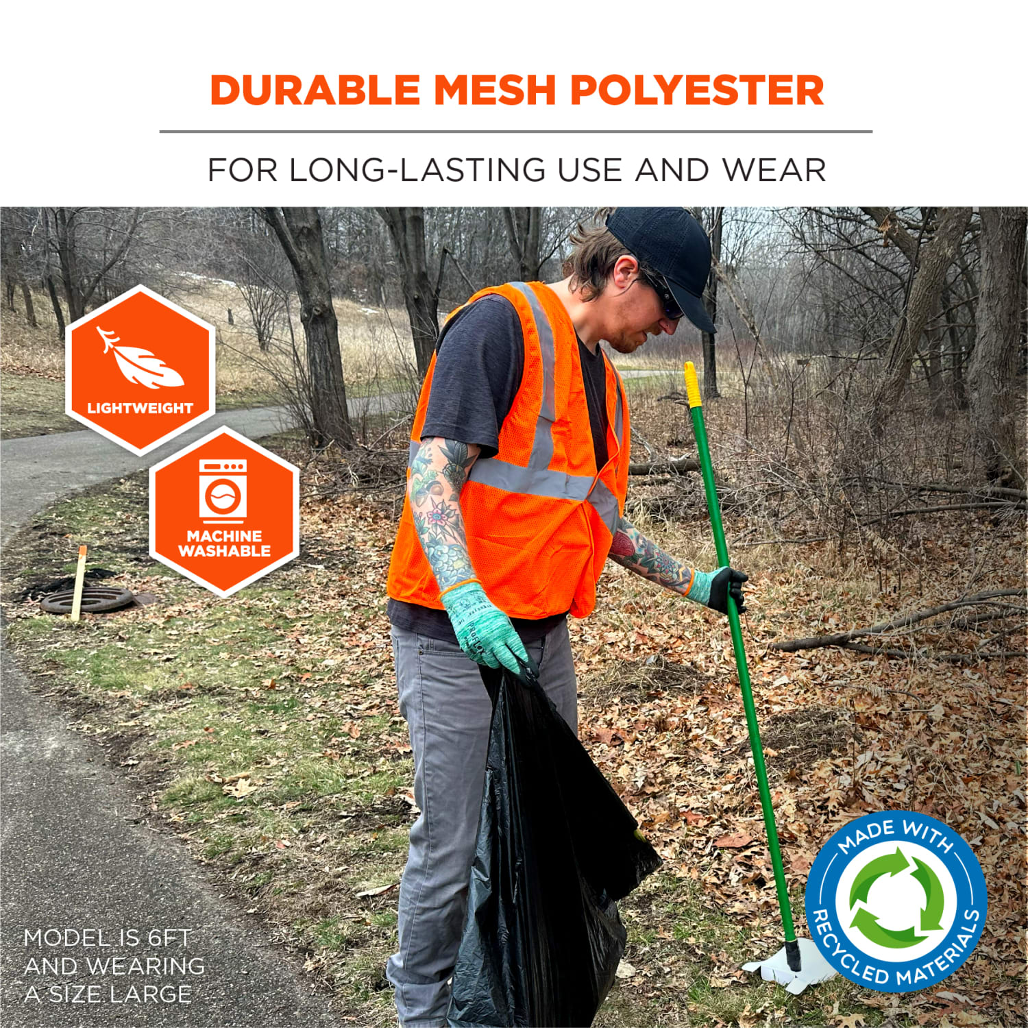 Ergodyne GloWear 8205HL-ECO Polyester Hi-Vis Vest, 2XL/3XL, 100% Recycled, Orange - Image 6