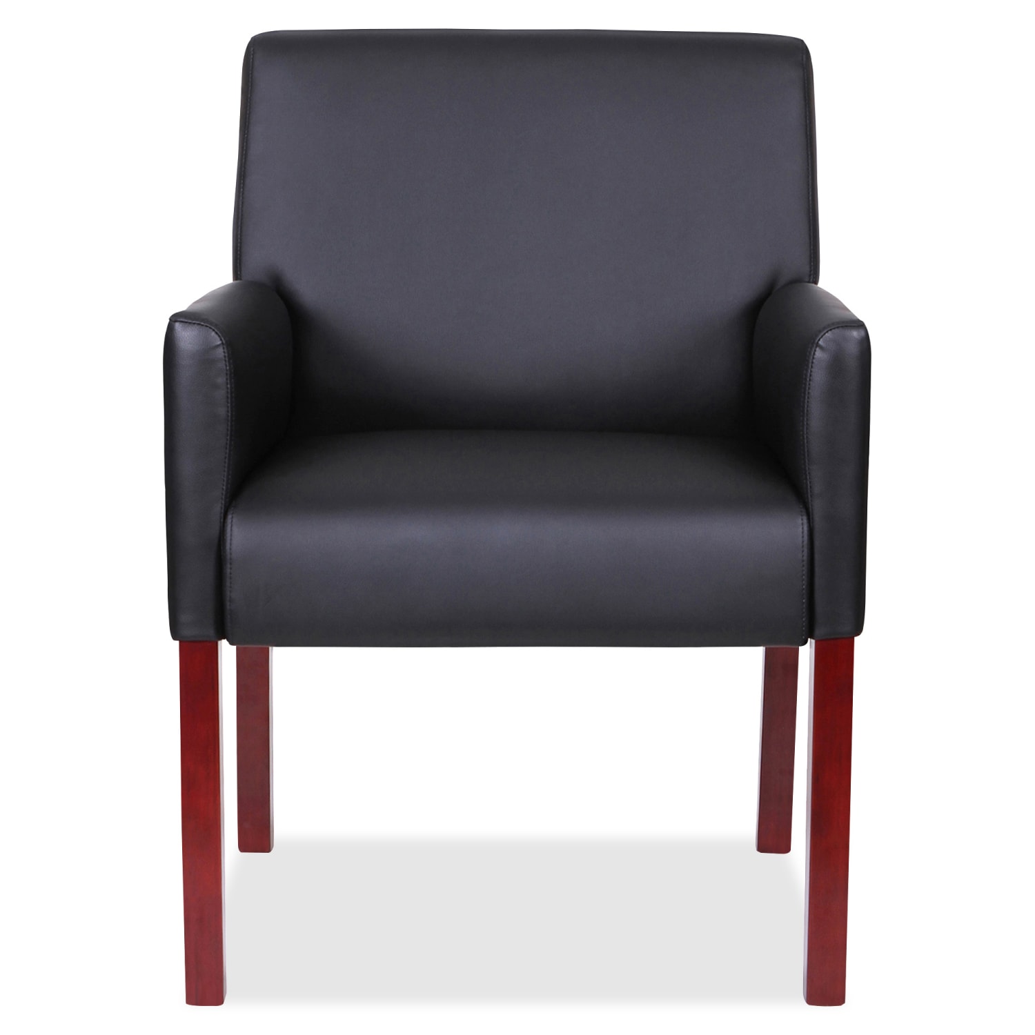 Lorell Bonded Leather Guest Chair With Full Sided Arms BlackMahogany PopularChairscom