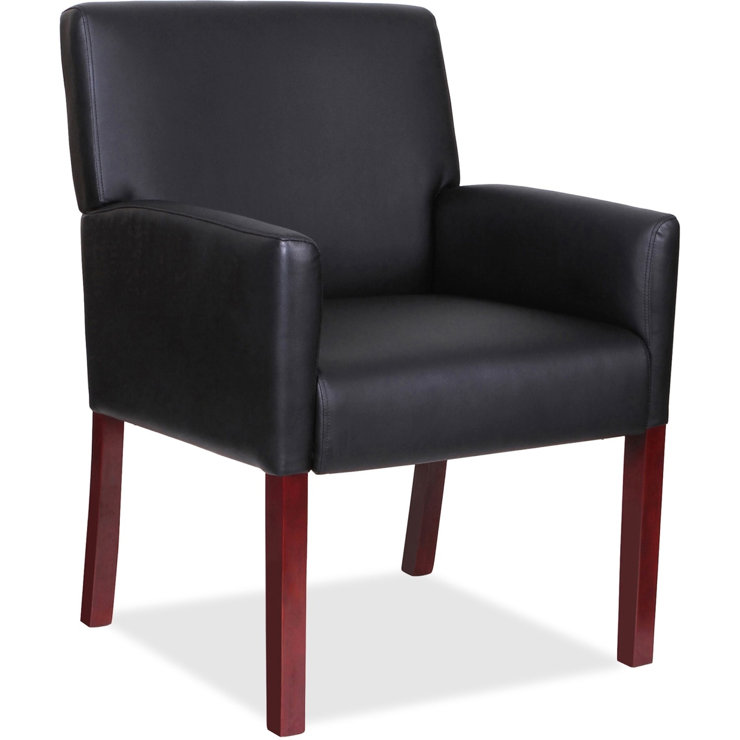 Lorell Bonded Leather Guest Chair With Full-Sided Arms, Black/Mahogany - Image 4