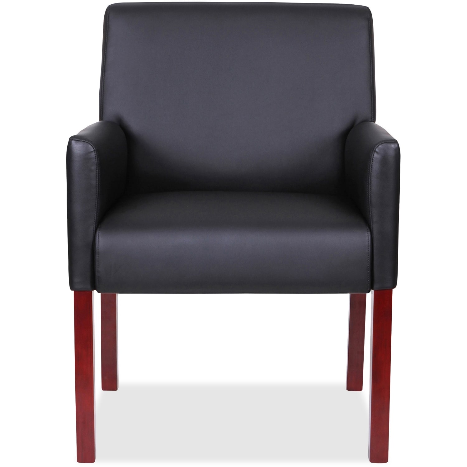 Lorell Bonded Leather Guest Chair With Full Sided Arms BlackMahogany PopularChairscom
