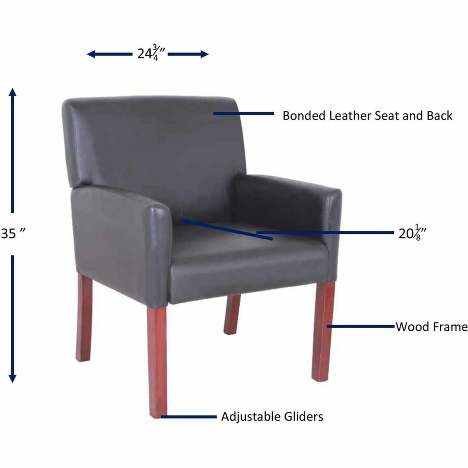 Lorell Bonded Leather Guest Chair With Full Sided Arms BlackMahogany PopularChairscom
