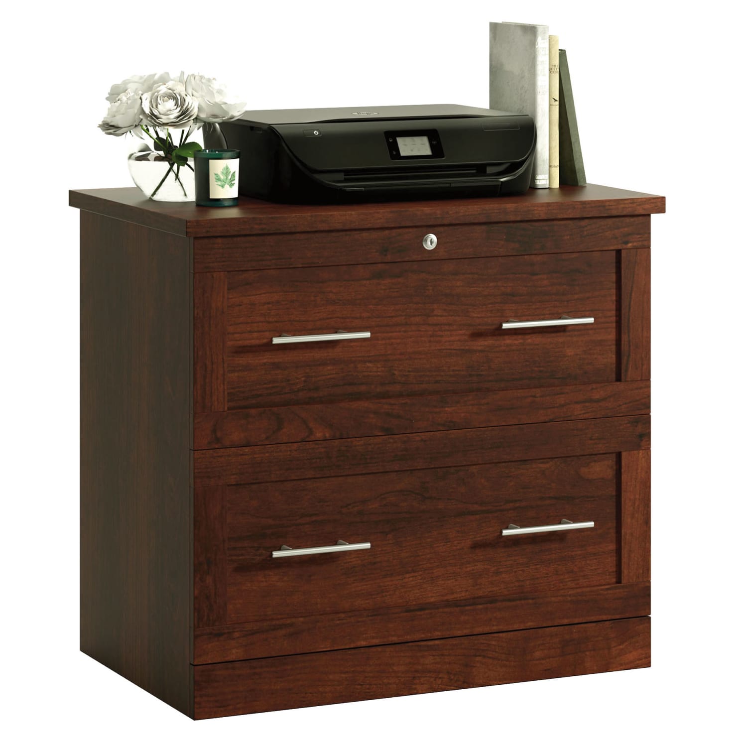Realspace 29-7/16inW x 18-1/2inD Lateral 2-Drawer File Cabinet, Mulled Cherry - Image 4