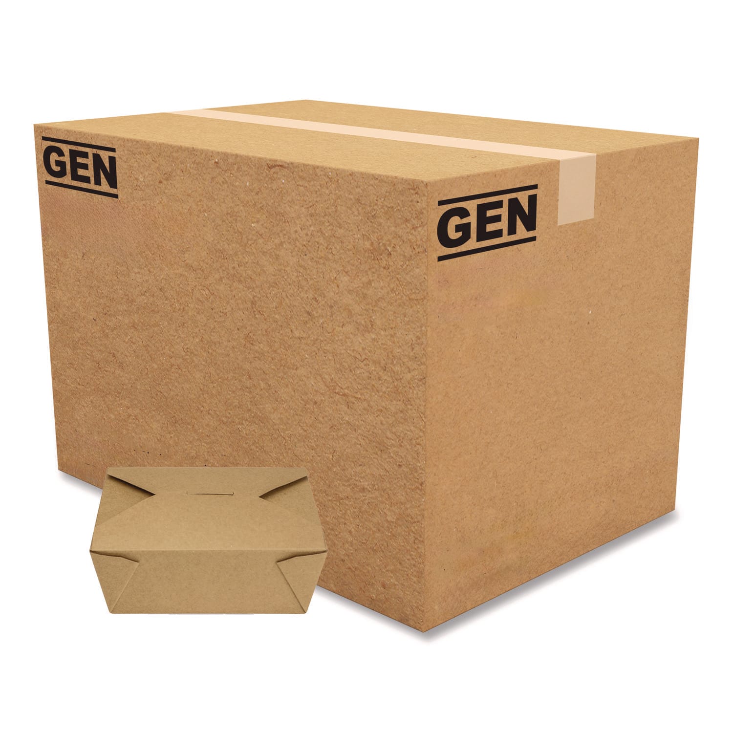 GEN Reclosable Paper Kraft Take-Out Boxes, 48 Oz, 2-7/16inH x 5-5/8inW x 6-15/16inD, Brown, Pack Of 300 Boxes