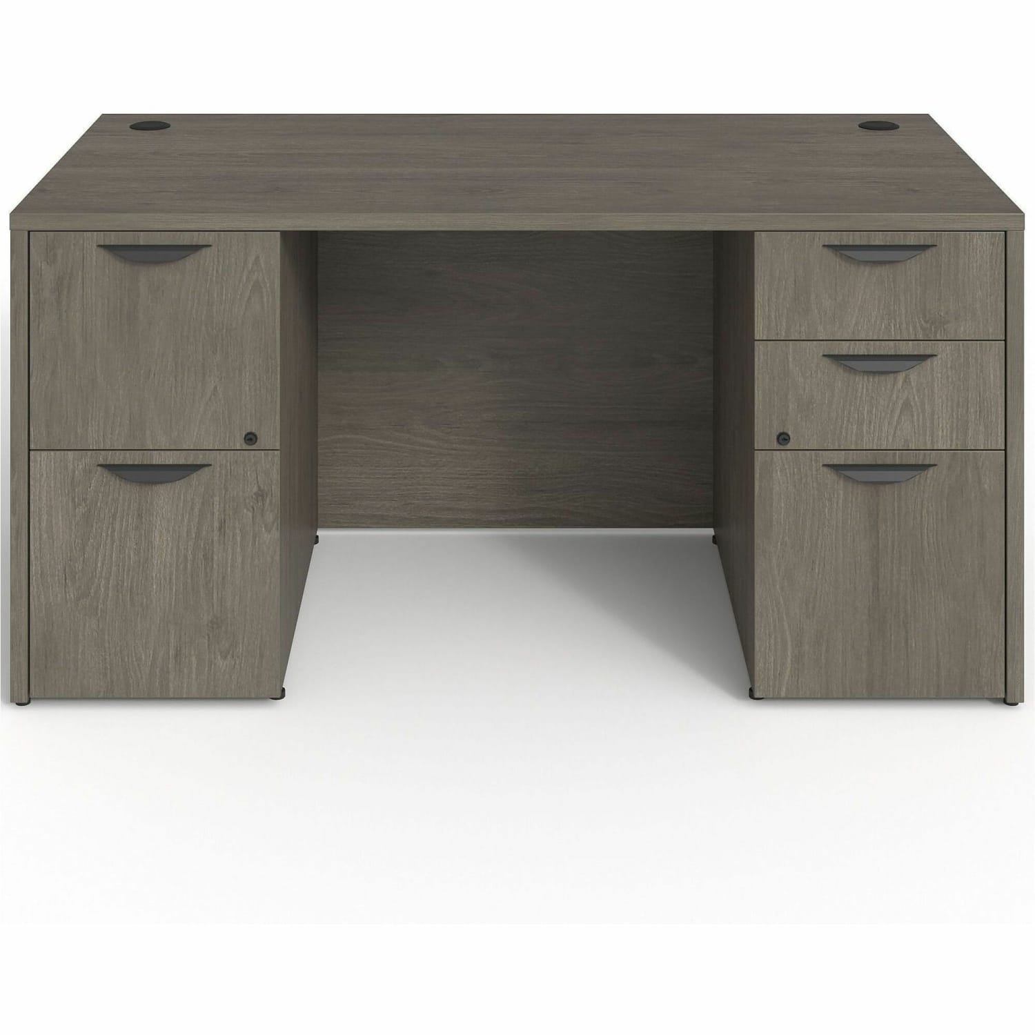Lorell Prominence 2.0 60inW Double-Pedestal Computer Desk, 95% Recycled, Gray Elm