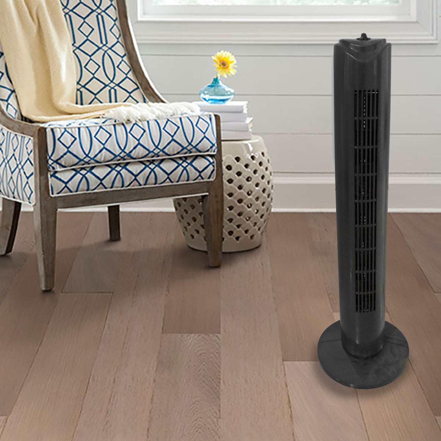 Optimus Adjustable Oscillating Tower Fan, 32inH x 6inW, Black - Image 4