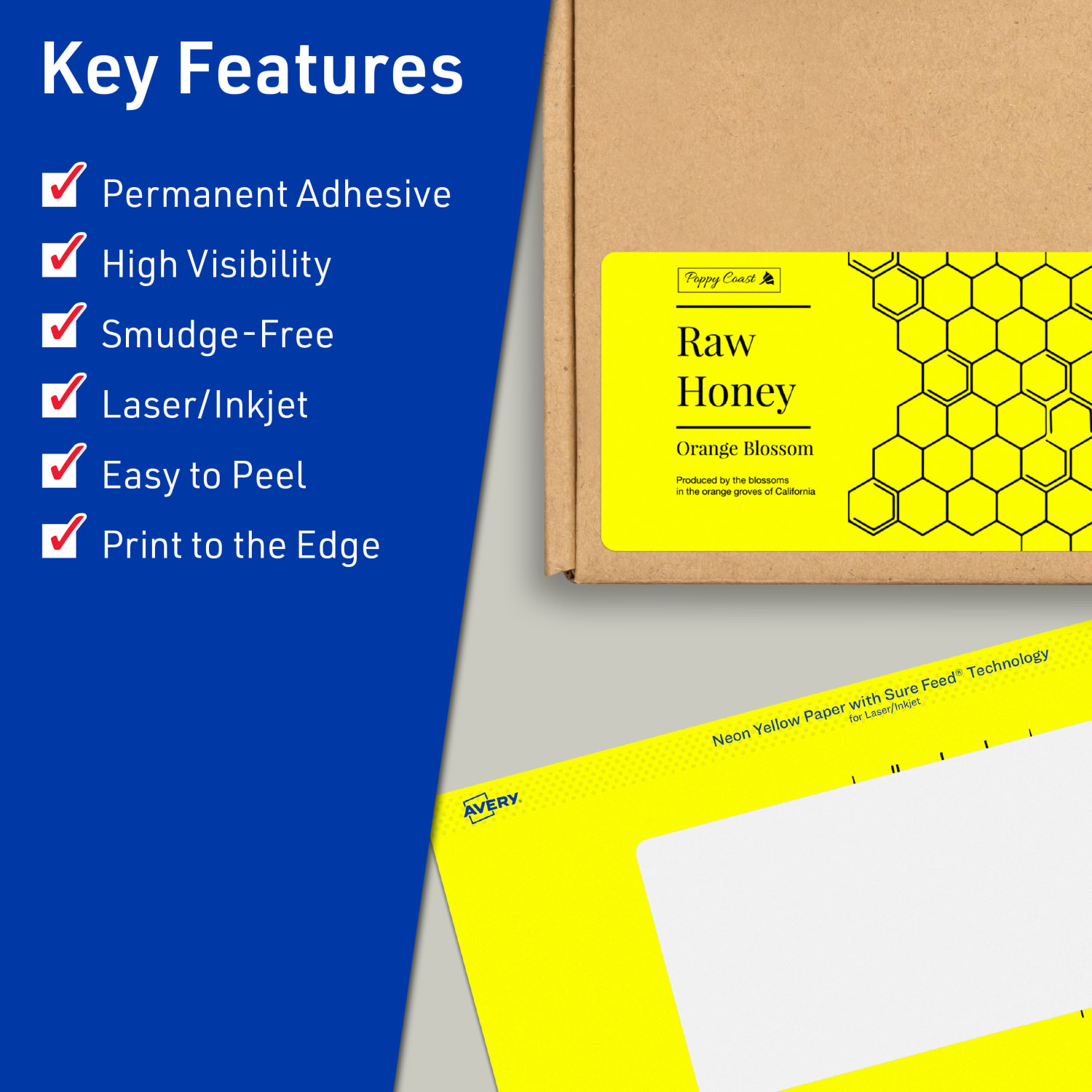 Avery Print-To-The-Edge Labels With Sure Feed Technology, 94246-NYP10, Rectangle, 2-1/2in x 5in, Matte Neon Yellow, Pack of 30 - Image 3