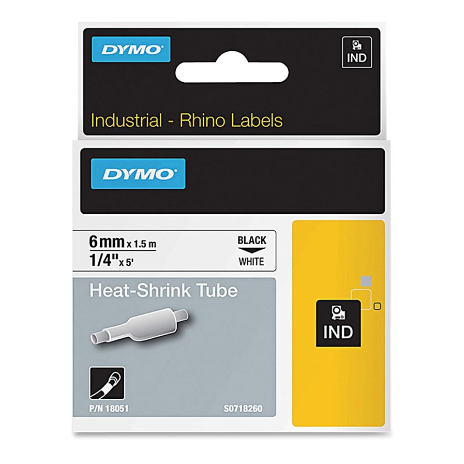 Dymo Rhino Heat Shrink Tube Labels - 1/4in Width x 60in Length - Thermal Transfer - White - Polyolefin - 1 Each