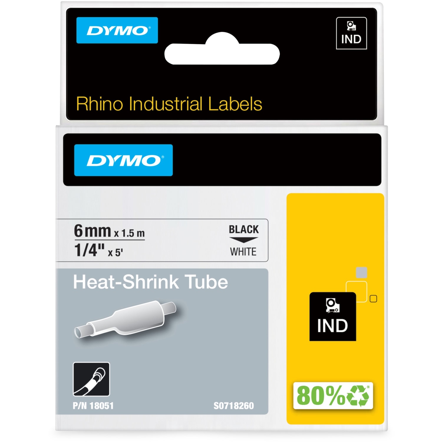 Dymo Rhino Heat Shrink Tube Labels - 1/4in Width x 60in Length - Thermal Transfer - White - Polyolefin - 1 Each - Image 6