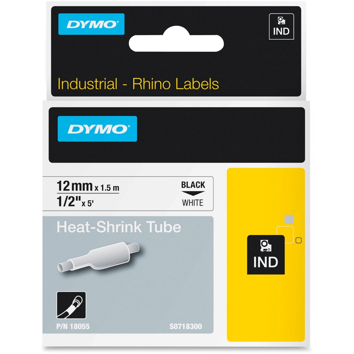 Dymo White Heat Shrink Tube - 15/32in Width x 59 1/16in Length - Thermal Transfer - White, Black - Vinyl - 1 Each