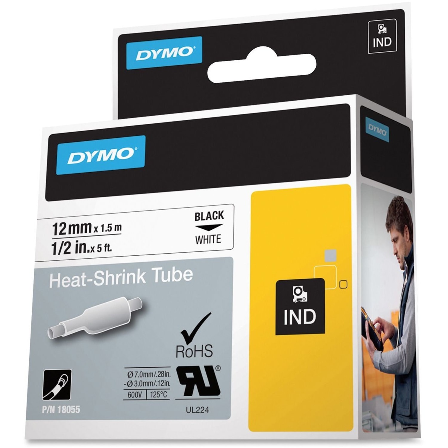 Dymo White Heat Shrink Tube - 15/32in Width x 59 1/16in Length - Thermal Transfer - White, Black - Vinyl - 1 Each - Image 3