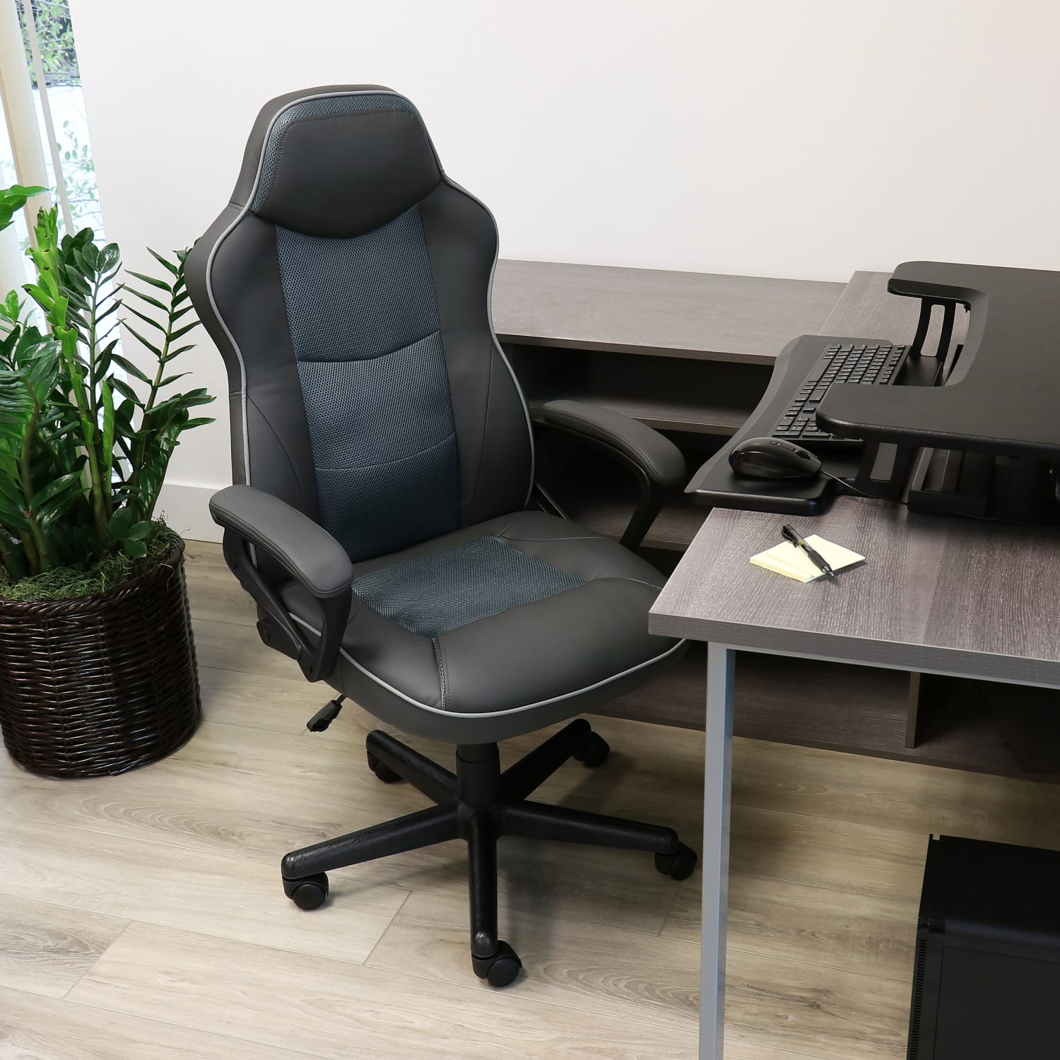 Elama Faux Leather High Back Adjustable Office Task Chair Black PopularChairscom