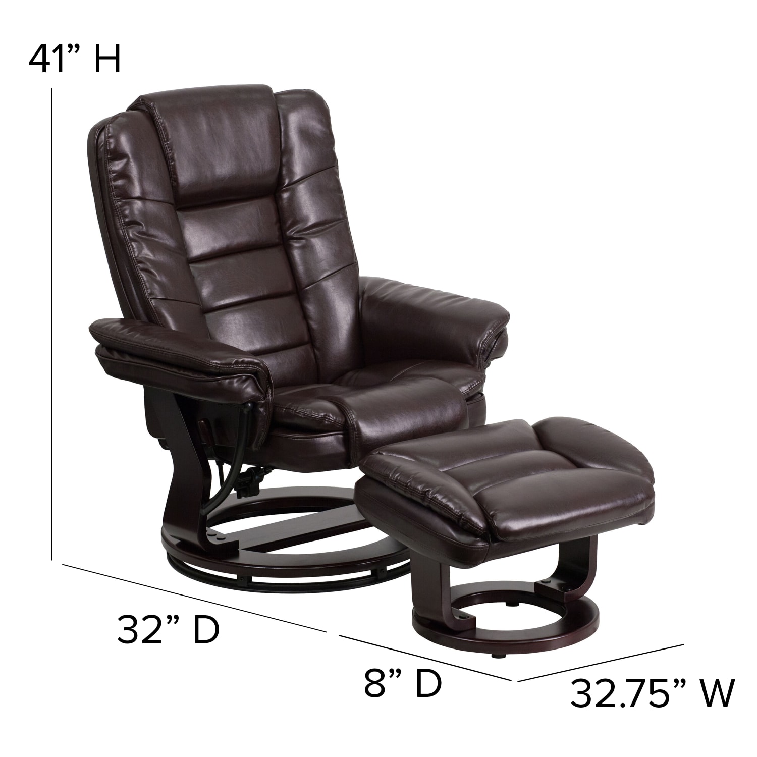 Flash Furniture LeatherSoft Faux Leather Recliner And Ottoman, Brown/Mahogany - Image 6