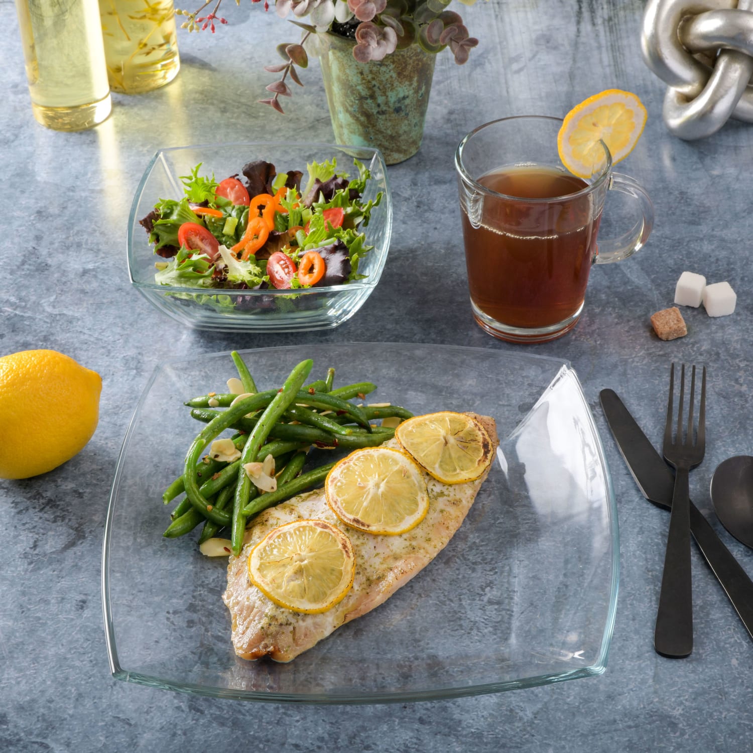 Gibson Elite Soho Lounge 12-Piece Square Glass Dinnerware Set, Clear - Image 4