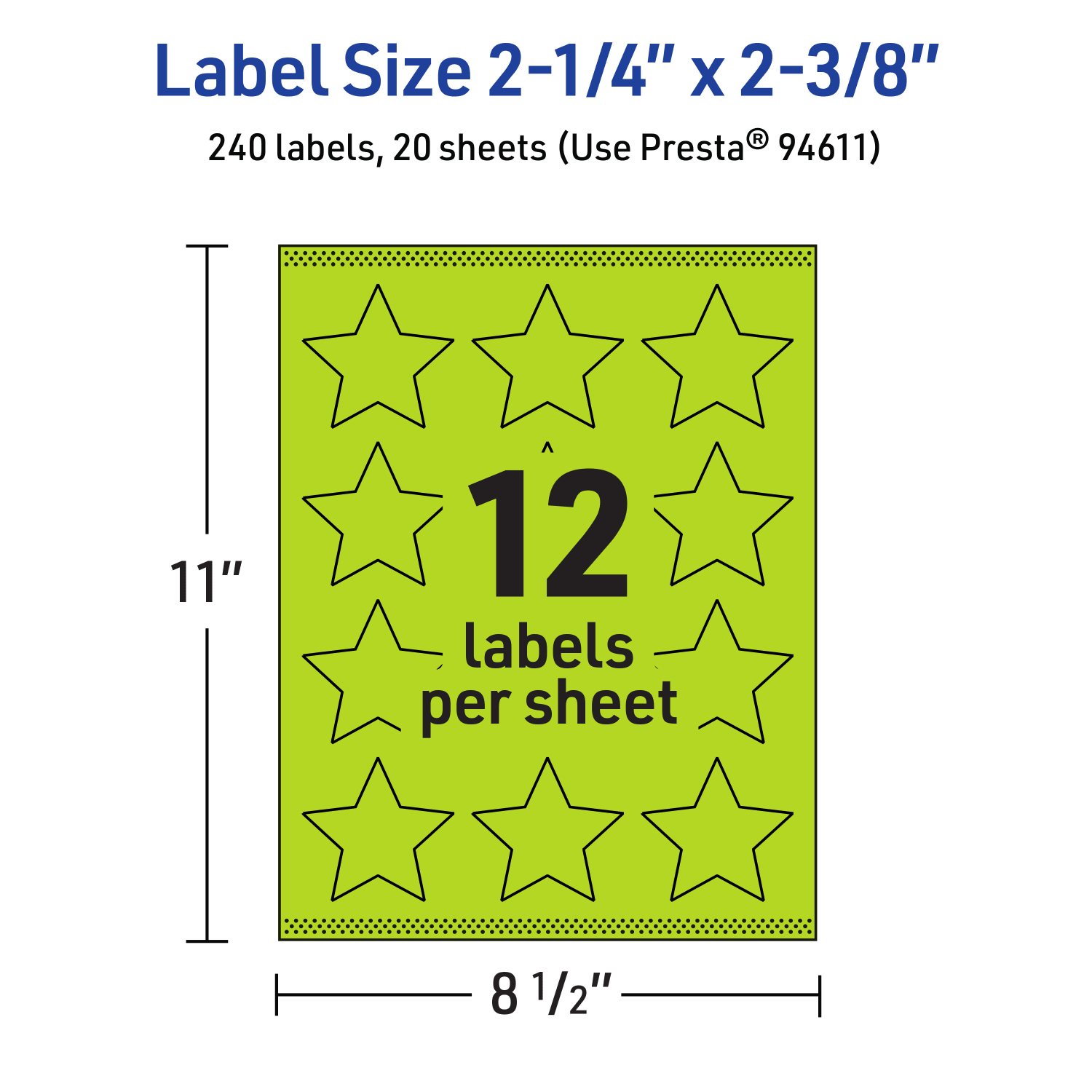 Avery Print-To-The-Edge Labels With Sure Feed Technology, 94611-BGP20, Star, 2-1/4in x 2-3/8in, Matte Bright Green, Pack of 240 - Image 6