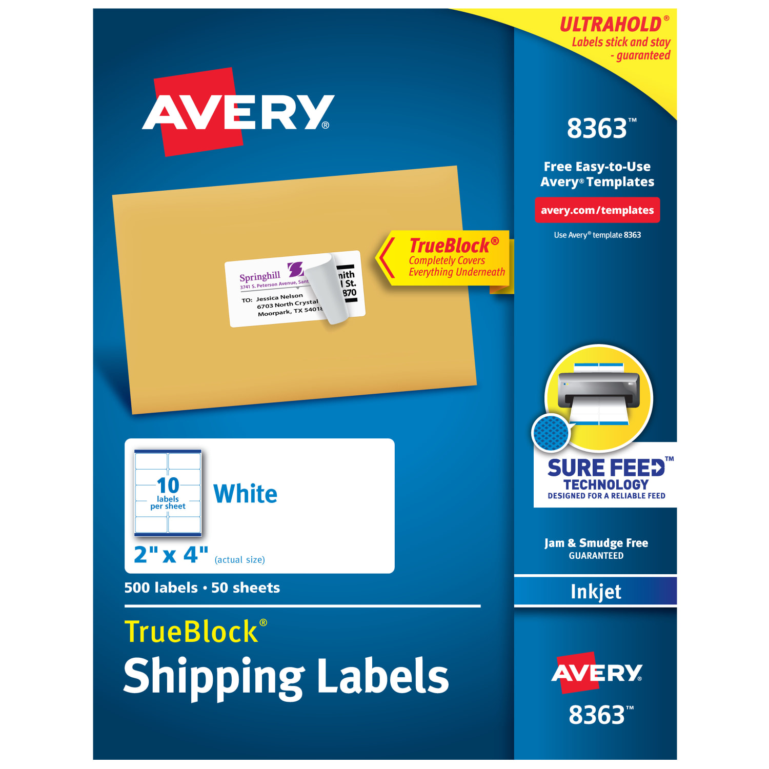 Avery TrueBlock Shipping Labels With Sure Feed Technology, 8363, Rectangle, 2in x 4in, White, Pack Of 500 - Image 3