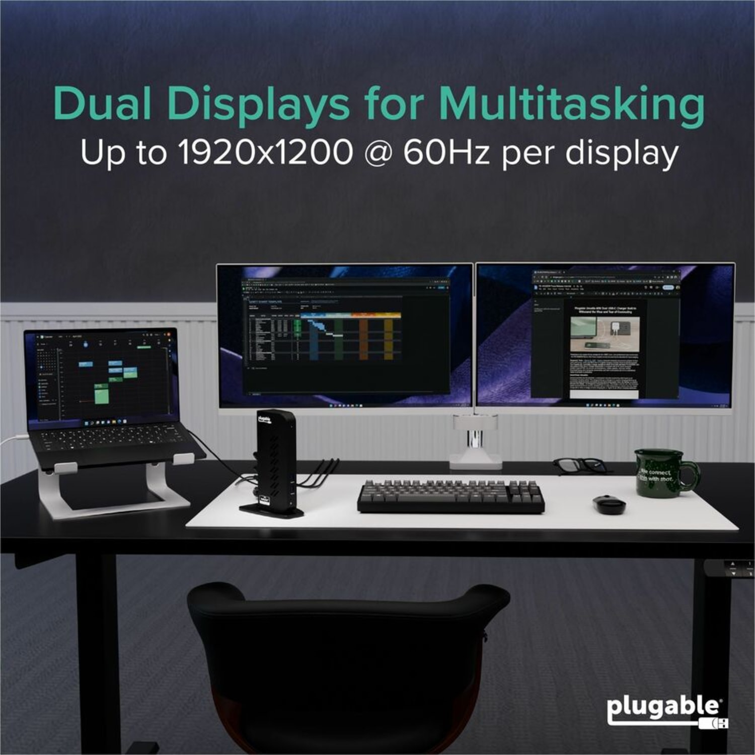Plugable USB 3.0 and USB-C Universal Laptop Docking Station for Windows and Mac - (Dual Video HDMI, Gigabit Ethernet, Audio, 6 USB Ports) - Image 4