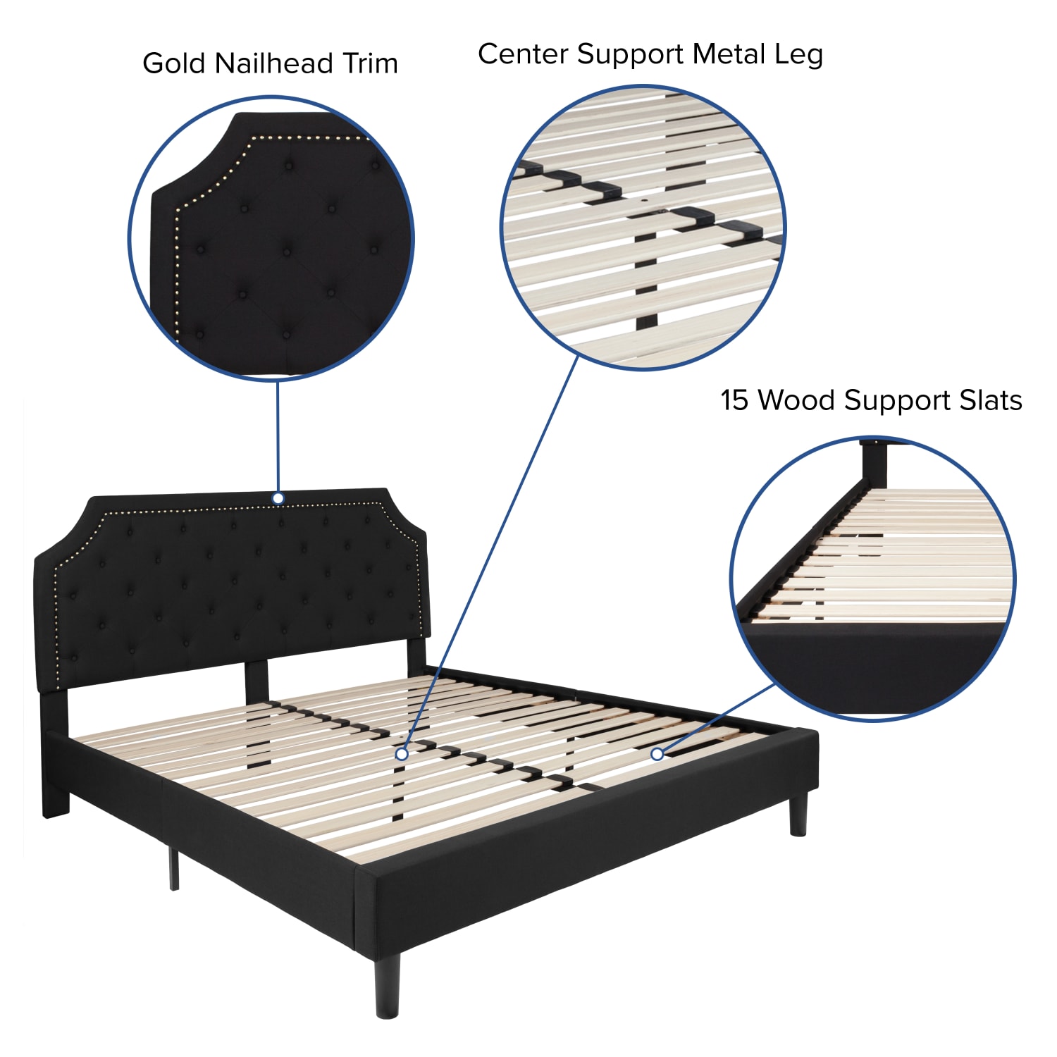 Flash Furniture Brighton Tufted Upholstered Platform Bed With 10in CertiPUR-US Certified Foam And Pocket Spring Mattress, King, Black - Image 5