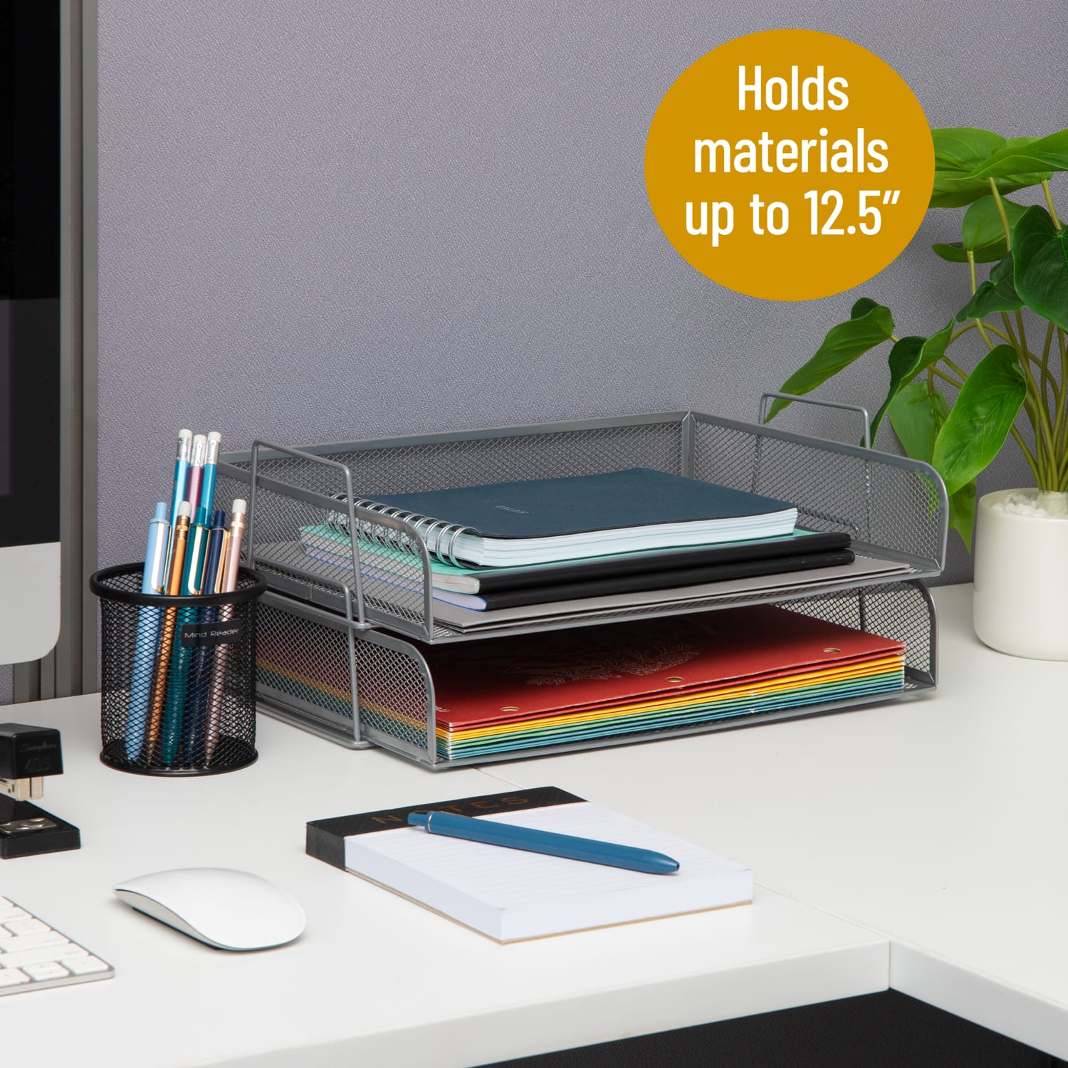 Mind Reader Stackable Paper Tray Desktop Organizer, 6-1/4inH x 9-3/4inW x 13-1/4inD, Silver - Image 3
