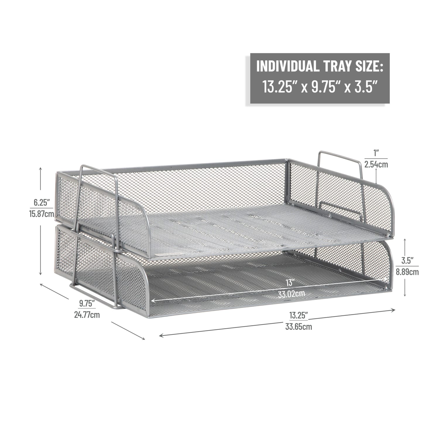 Mind Reader Stackable Paper Tray Desktop Organizer, 6-1/4inH x 9-3/4inW x 13-1/4inD, Silver - Image 4