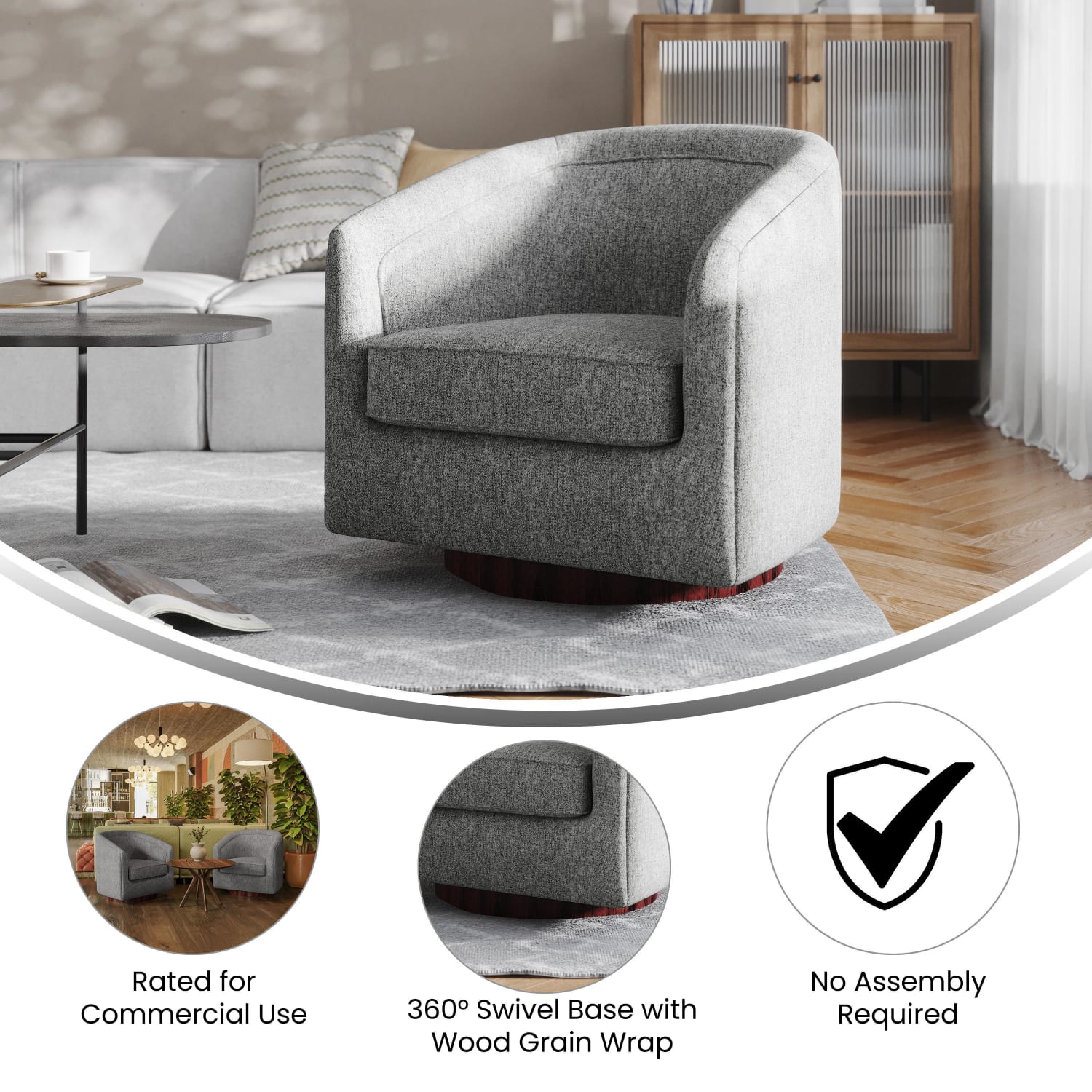 Flash Furniture Dean Club Style Commercial Fabric Barrel Accent Armchair with 360 Degree Swivel Metal Base and Sloped Armrests Gray PopularChairscom Flash Furniture Dean Club Style Commercial Fabric Barrel Accent Armchair with 360 Degree Swivel Metal Base and Sloped Armrests Gray PopularChairscom