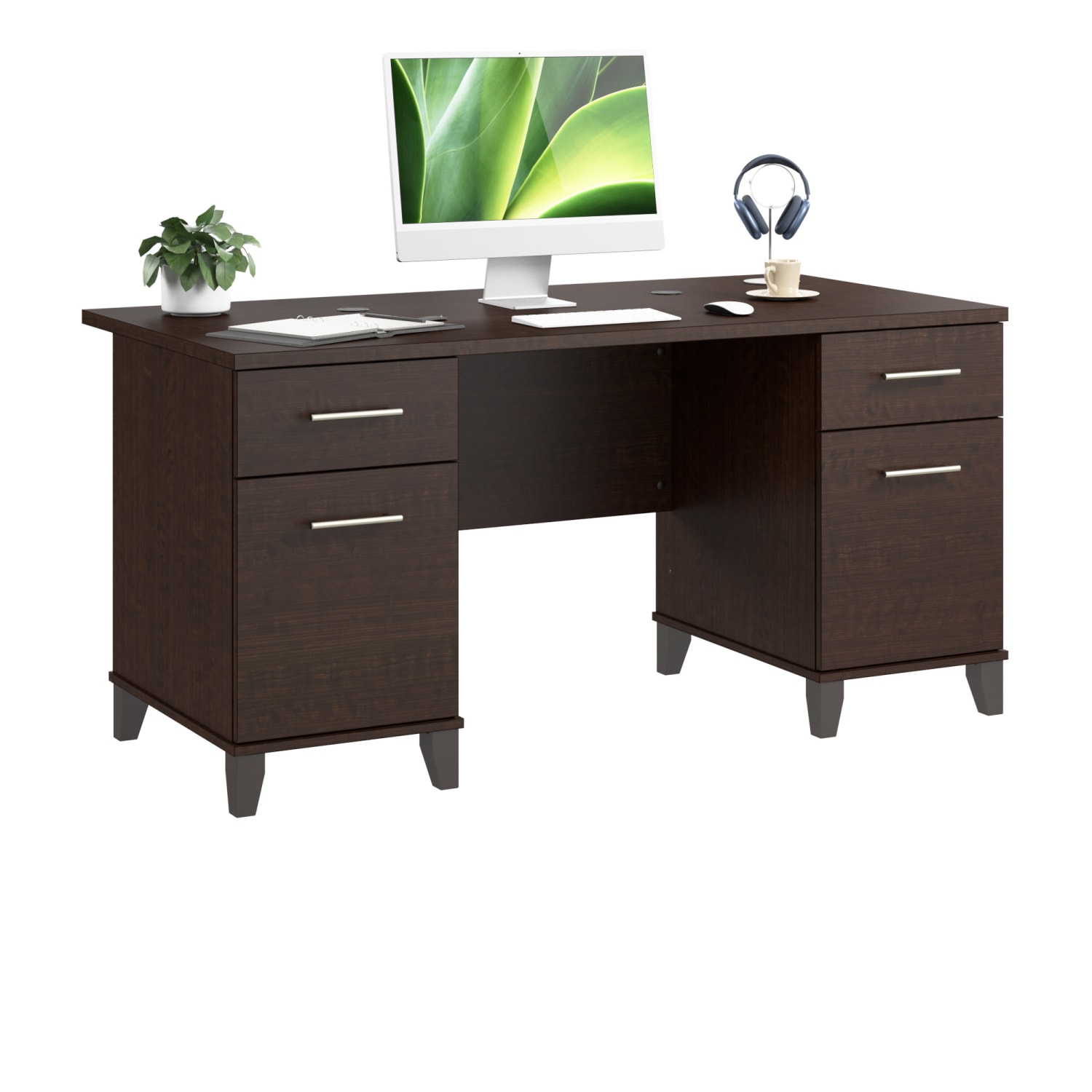 Bush Furniture Somerset 60inW Office Desk With Drawers, Mocha Cherry, Standard Delivery - Image 3