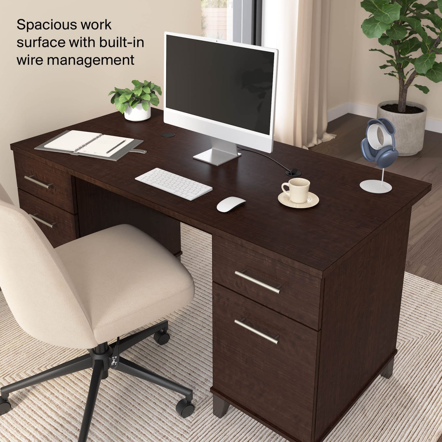 Bush Furniture Somerset 60inW Office Desk With Drawers, Mocha Cherry, Standard Delivery - Image 6