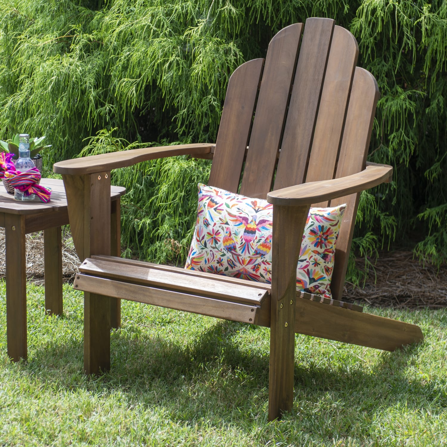 Linon Troy Adirondack Outdoor Chair Teak PopularChairscom Linon Troy Adirondack Outdoor Chair Teak PopularChairscom