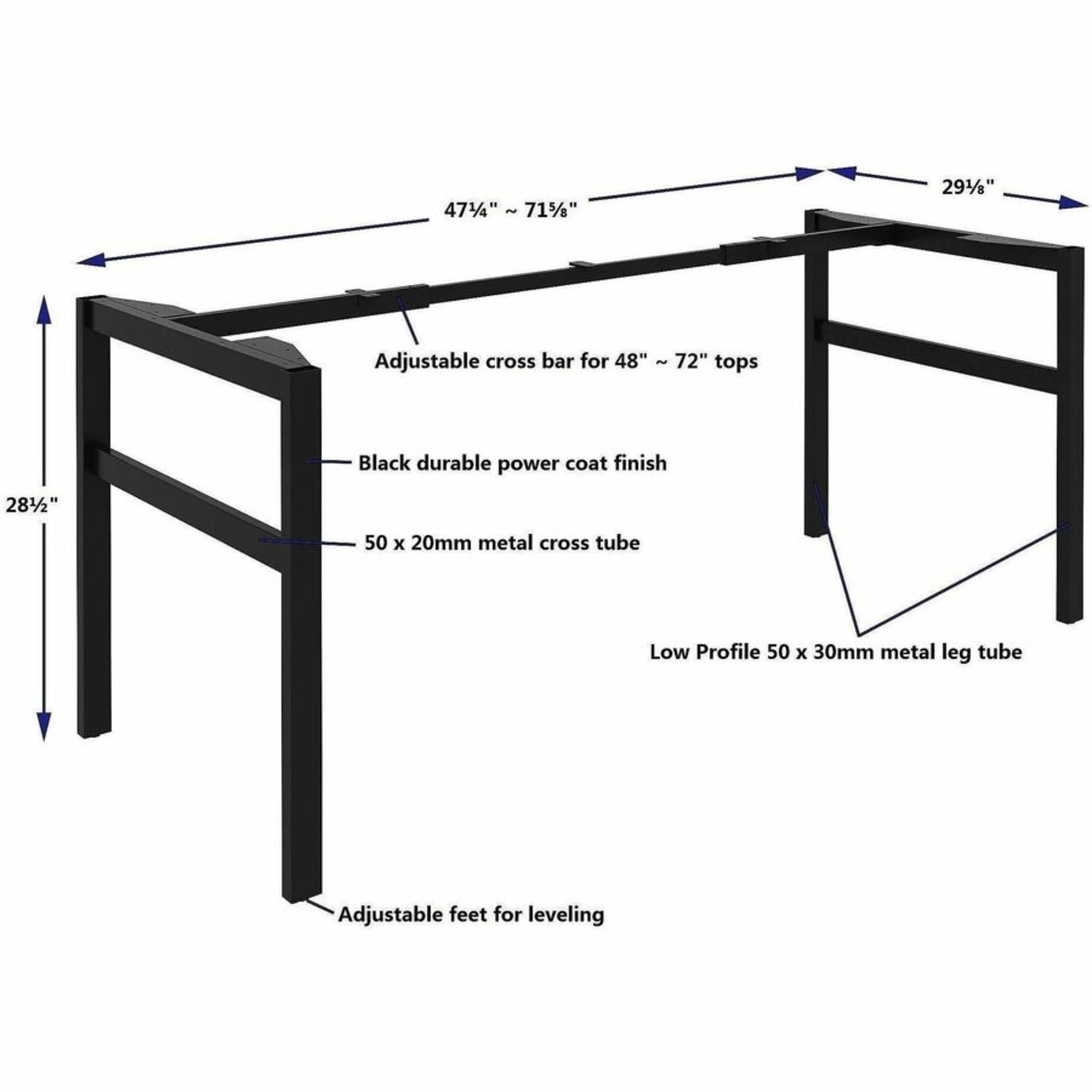 Lorell Table Base - Powder Coated H-shaped, Black Base - 28.50in Height x 71.60in Width x 29.10in Depth - Metal Base Material - 1 Each - Image 6