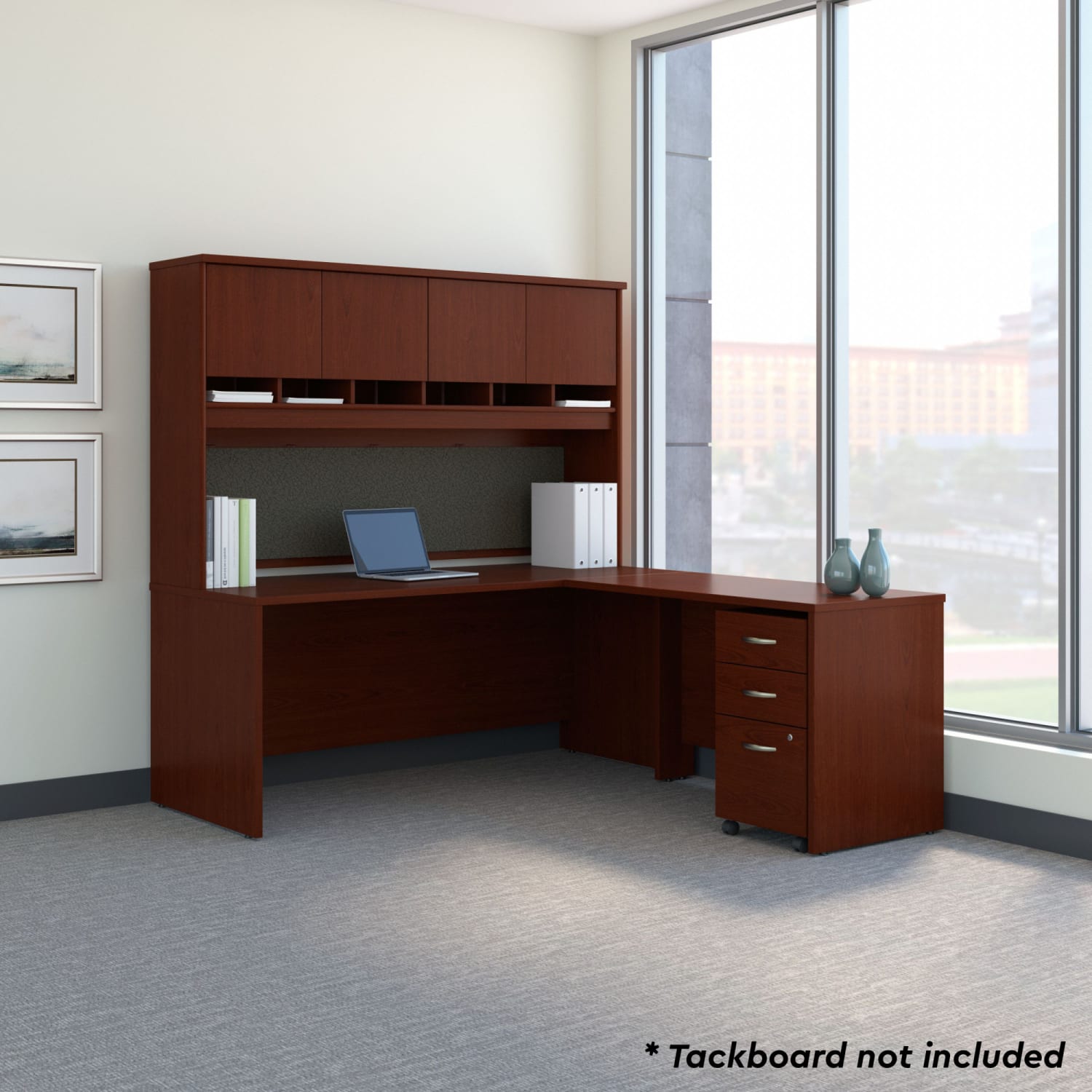 Bush Business Furniture 72inW L-Shaped Corner Desk With Hutch And Mobile File Cabinet, Mahogany, Standard Delivery - Image 4