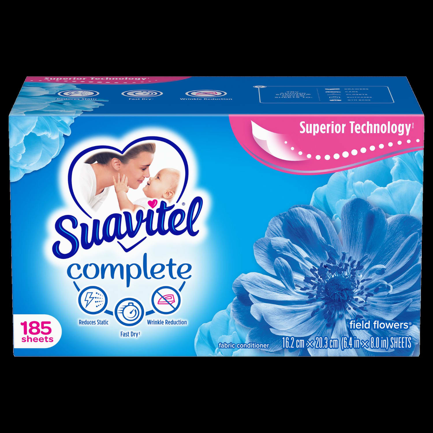Suavitel Complete Dryer Sheets, Field Flowers Scent, 185 Sheets Per Box, Case Of 4 Boxes - Image 4