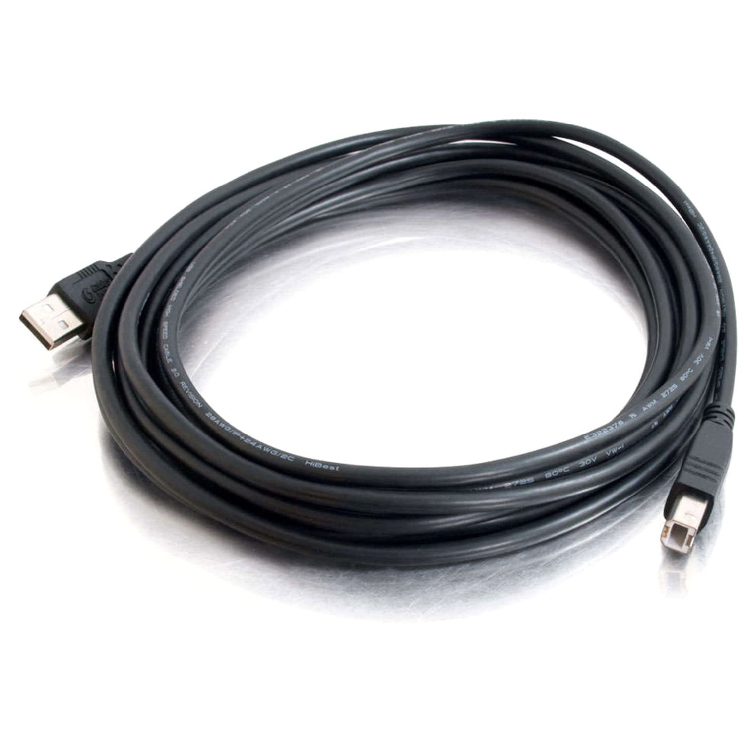 C2G 5m (16.4ft) USB Cable - USB A to B - 28AWG Conductor Size - Black - Type A Male USB - Type B Male USB - 16ft - Black - Image 3