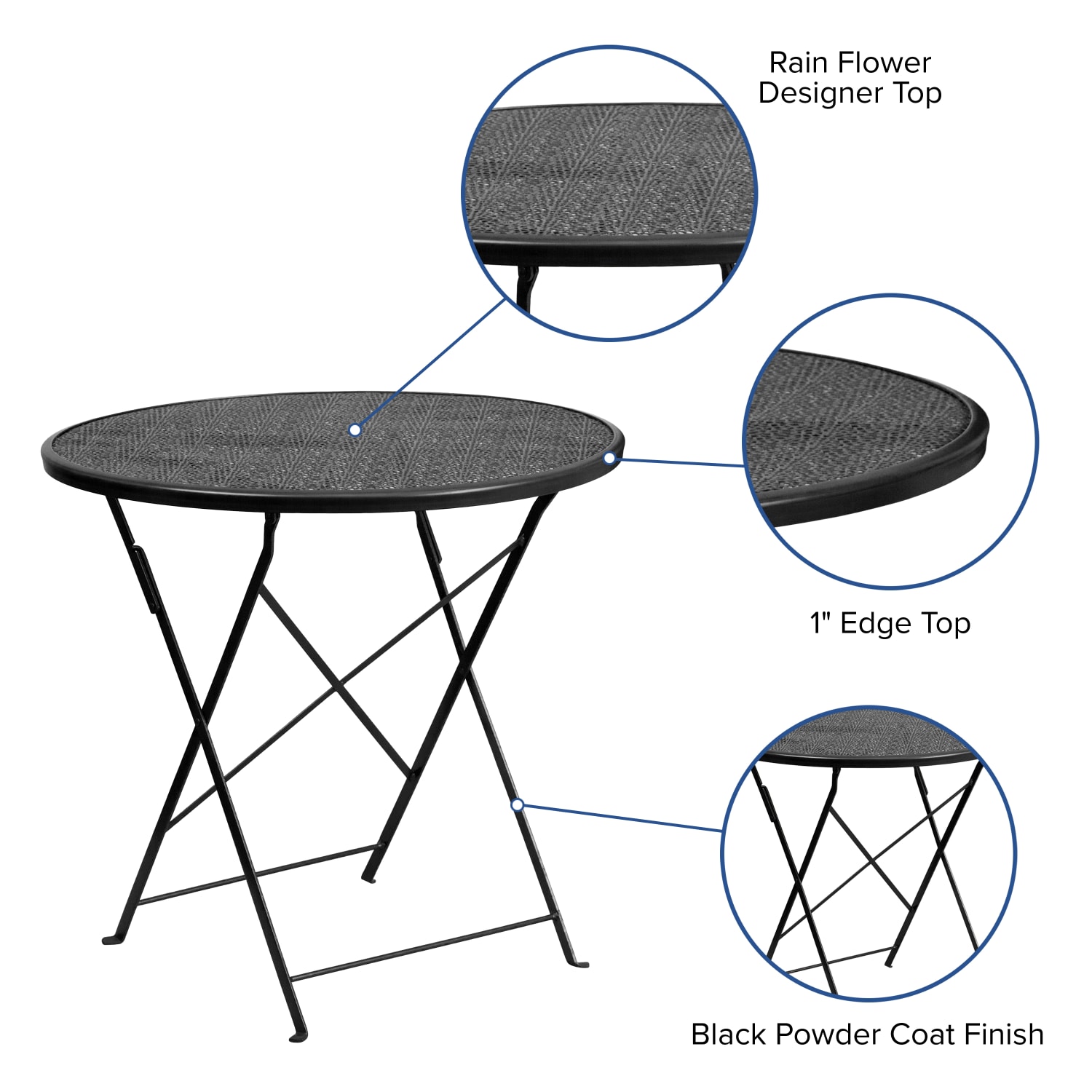 Flash Furniture Oia Commercial Grade 30in Round Indoor-Outdoor Steel Folding Patio Table, 28inH x 30inW x 30inD, Black - Image 6