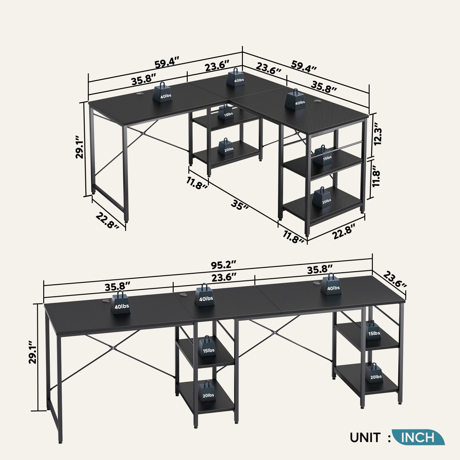 Bestier L-Shaped Corner Computer Desk With Storage Shelf, And Cord Management, 60inW, Black Carbon Fiber - Image 5