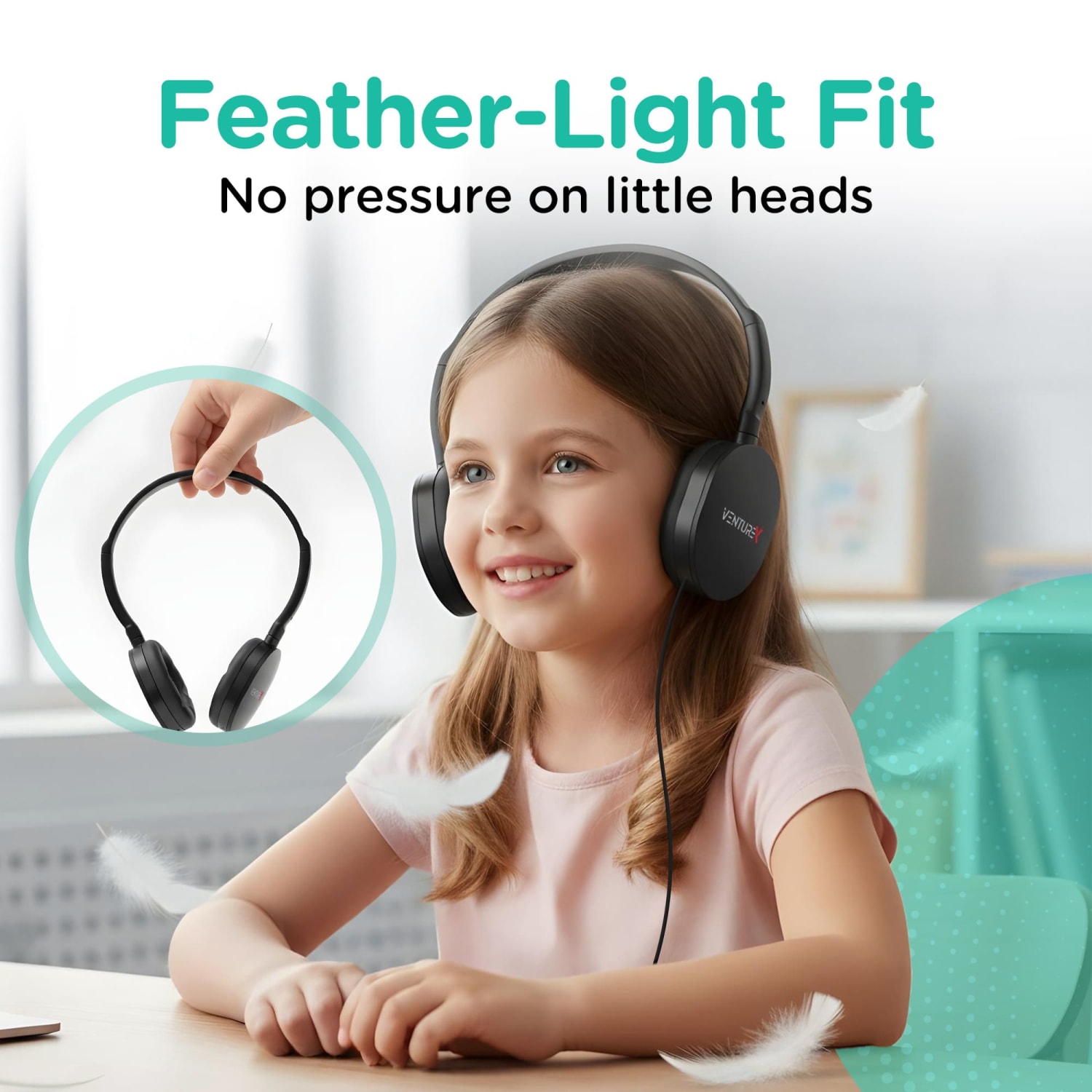 VentureX K22 Wired Kids Headset, 3.5mm/USB-A/Stereo, Black, Total Qty 1 - Image 5